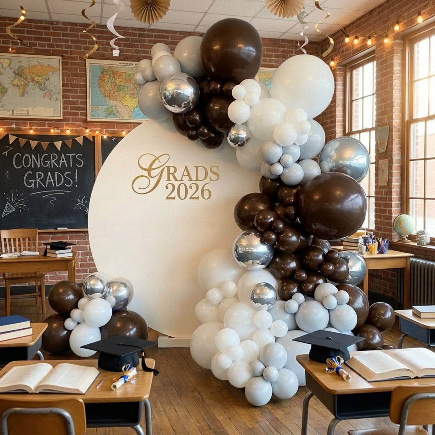 Round Backdrop Cover Graduation Event Beige Gold 2026 Text Custom Round Backdrop Cover Graduation Party LXX64-35