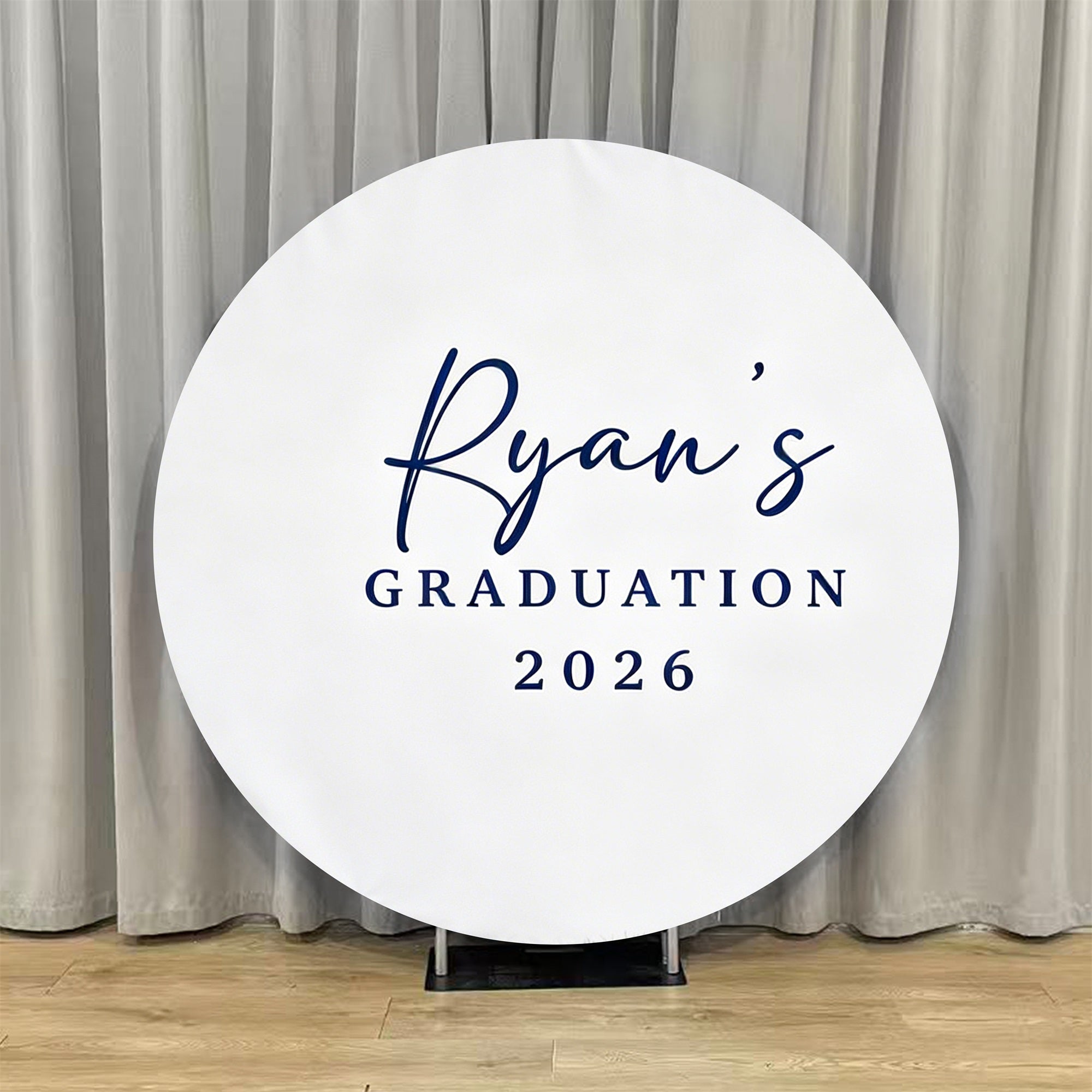Personalized Graduation Round Backdrop White Navy 2026 Text Custom Graduation Round Backdrop LXX64-39