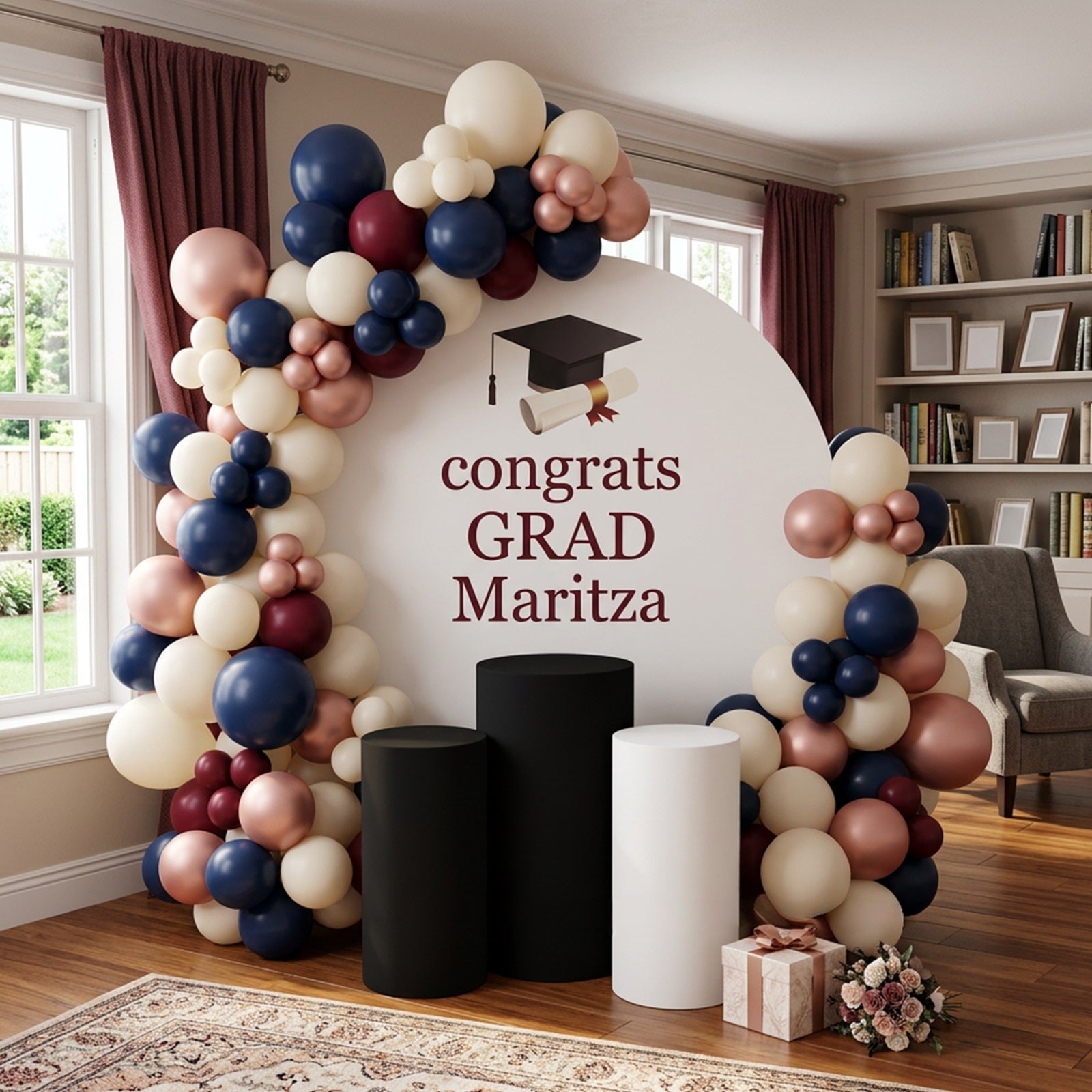 Senior Photo Round Backdrop White Custom Typography Diploma Graduation Senior Round Backdrop LXX64-44