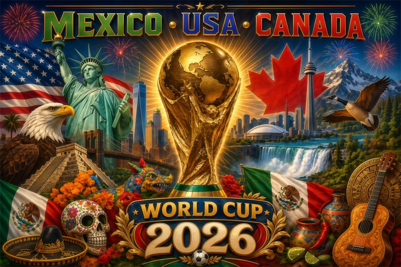 North America Football Celebration Mexico USA Canada Trophy North America Soccer Fan Backdrop LXX64-70