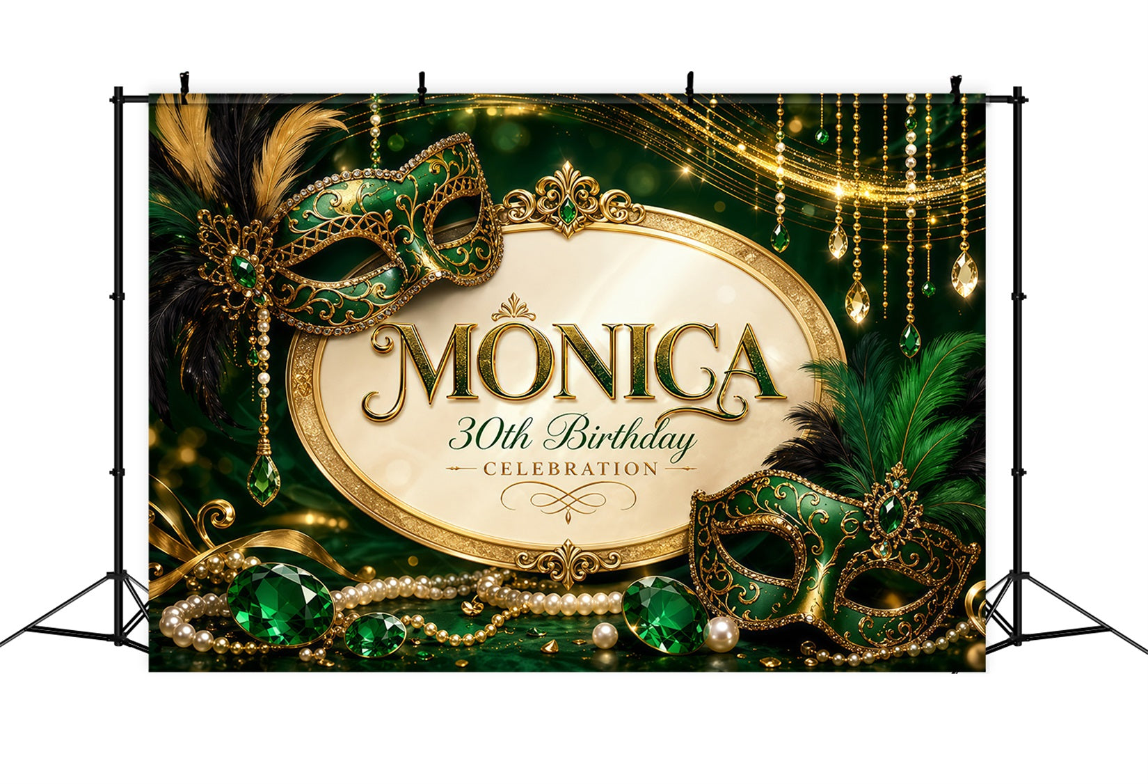 Masquerade Backdrop Emerald Jewel Mask Luxury Glam Backdrops For Parties LXX64-94
