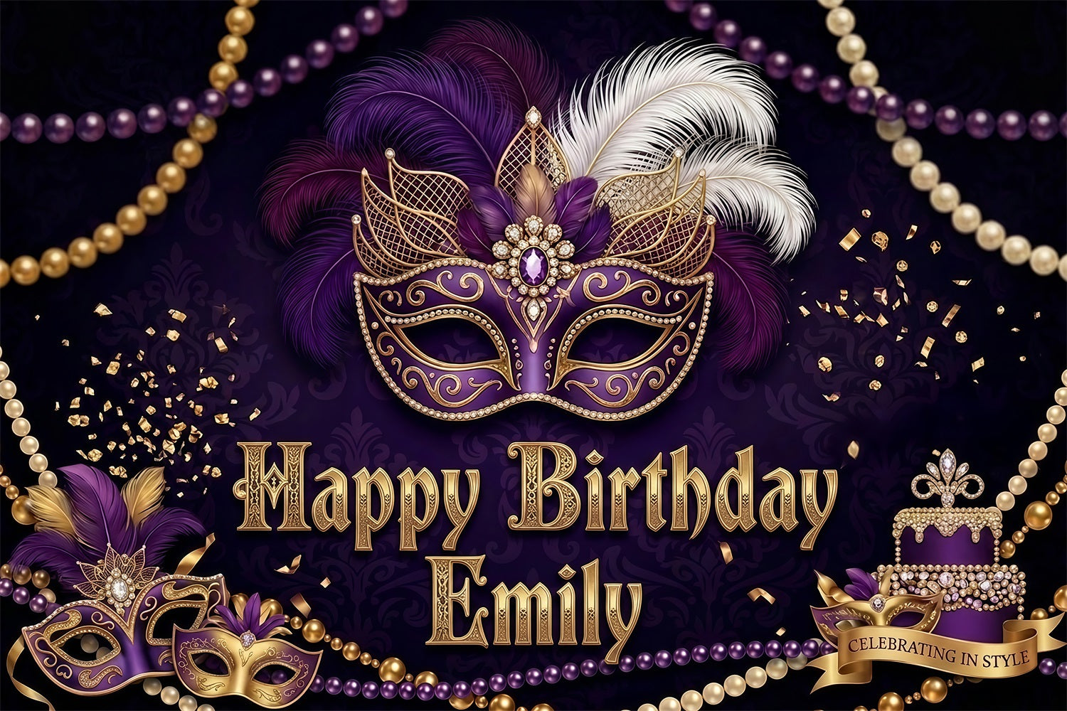 Masquerade Backdrop Purple Feather Mask Royal Shine Backdrops For Parties LXX64-97