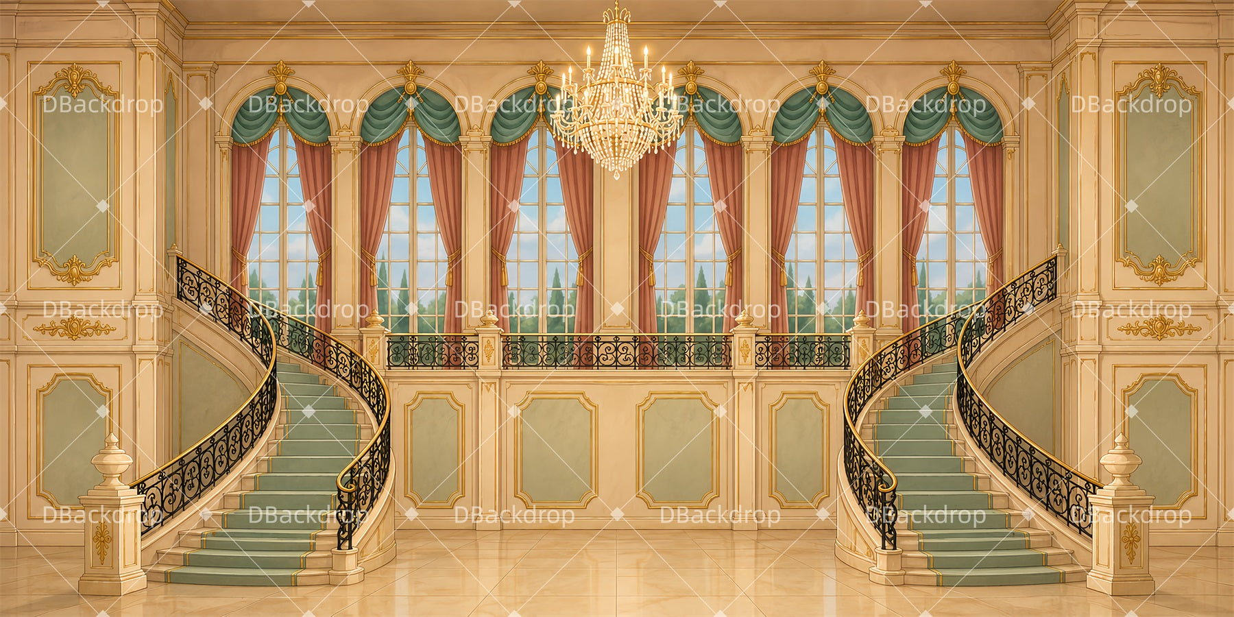 School Play Backdrops Graceful Palace Hall Theater Stage Backdrop LXX65-T112