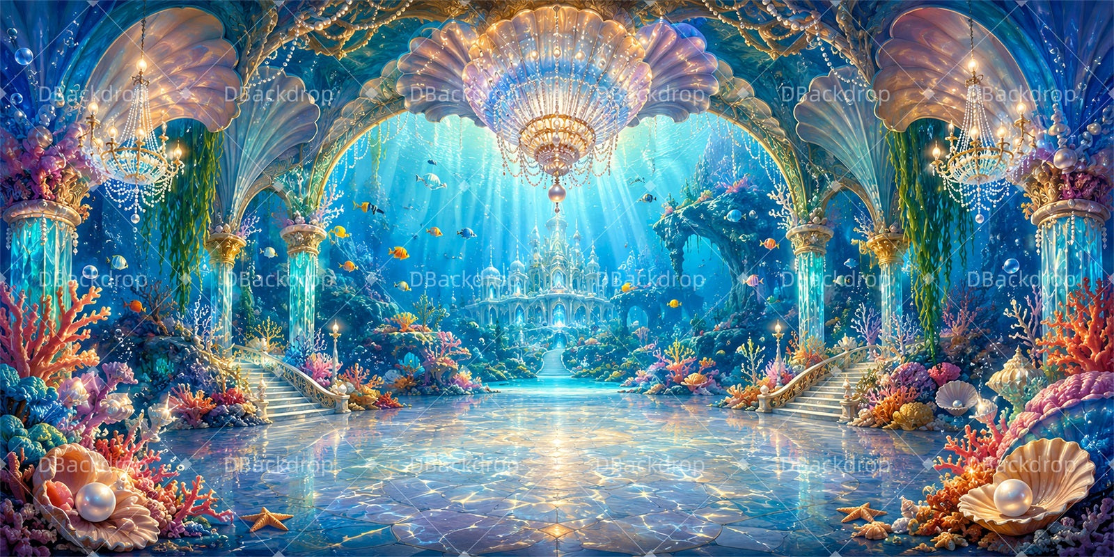 Ballroom Backdrop Underwater Crystal Palace Scuba VBS Backdrop LXX65-T13