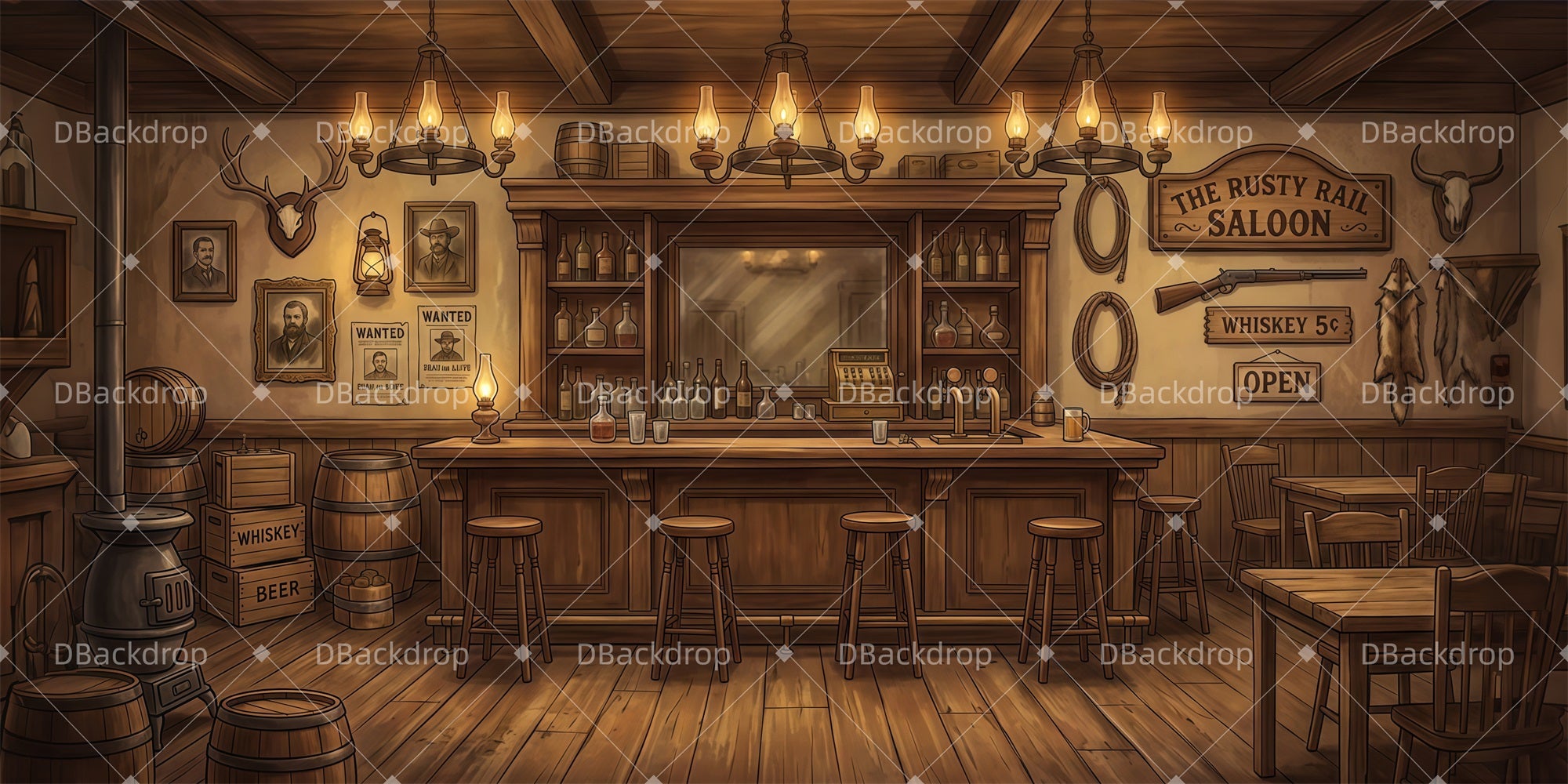 Saloon Backdrop Rustic Saloon Interior VBS Backdrops LXX65-T1