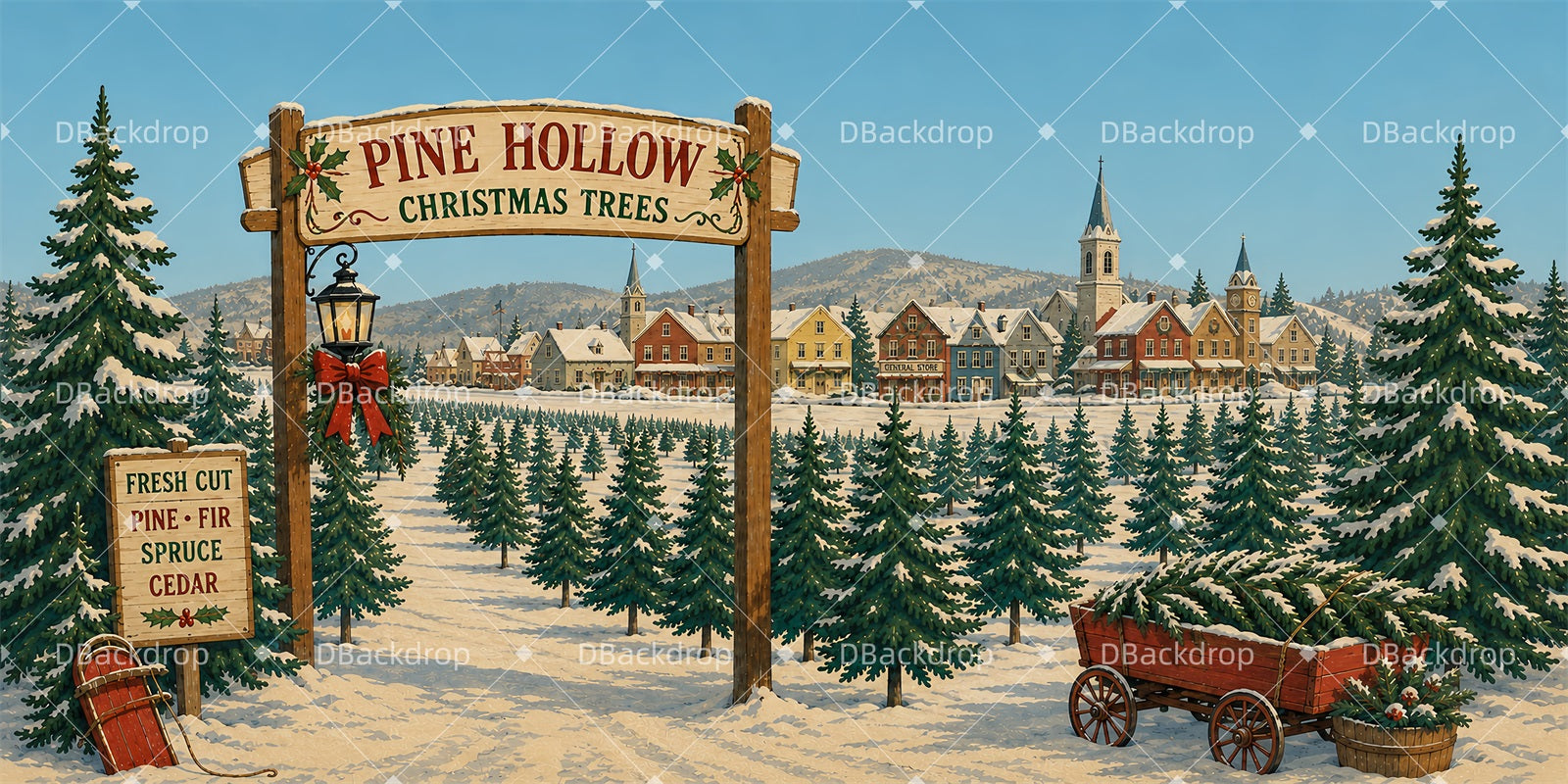 Backdrop Theater Pine Hollow Farm Christmas Stage Backdrops LXX66-T136
