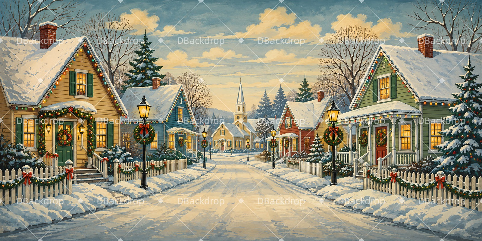 Theater Backdrop Neighborhood Street Christmas Stage Backdrops LXX66-T142