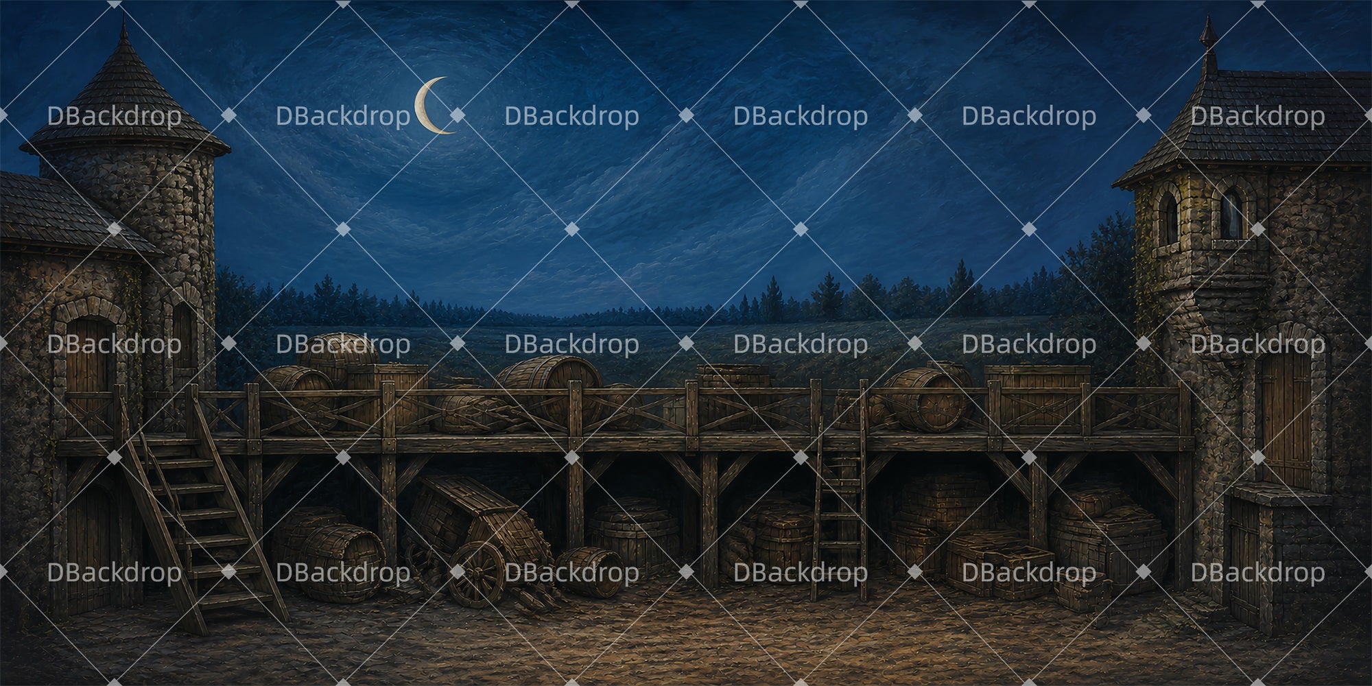 Theater Backdrops For Sale Moonlit Colonial Dock Stage Backdrop LXX66-T50