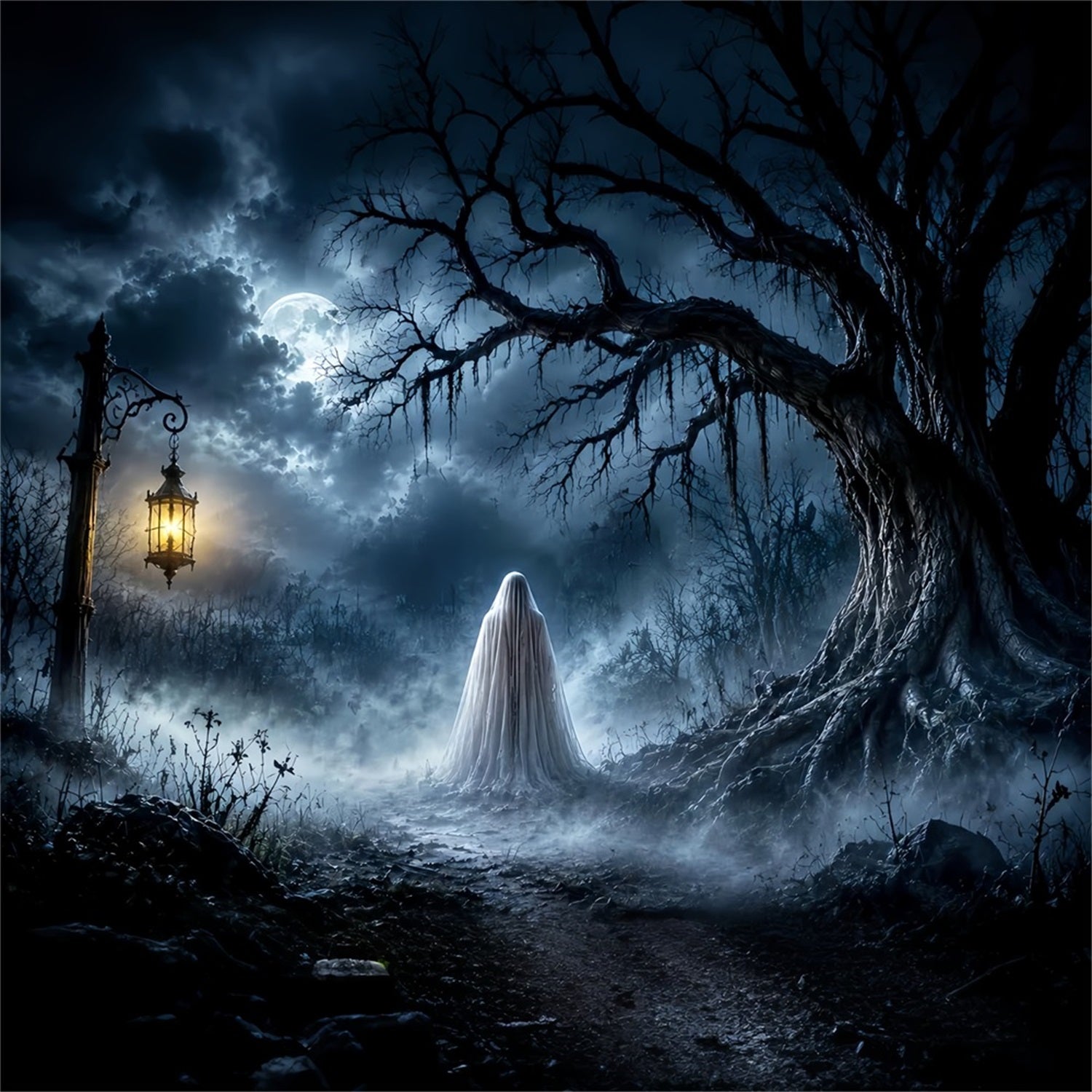 Halloween Backdrop Photo Haunted Forest Ghost Lantern Halloween Party Backdrop LXX67-10