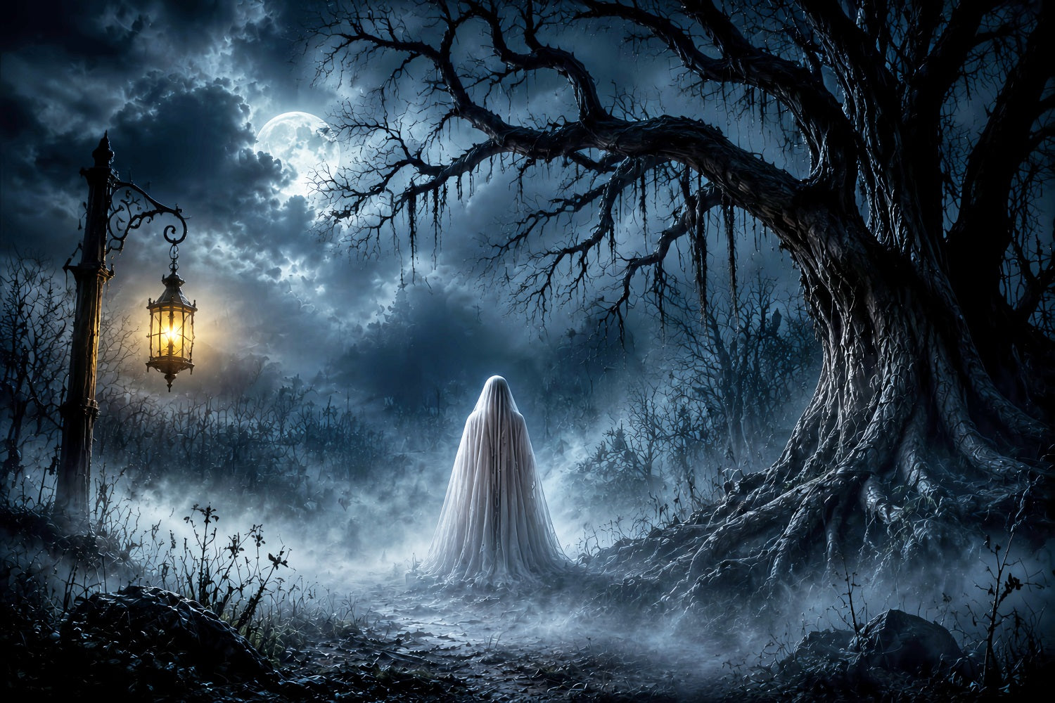 Halloween Backdrop Photo Haunted Forest Ghost Lantern Halloween Party Backdrop LXX67-10