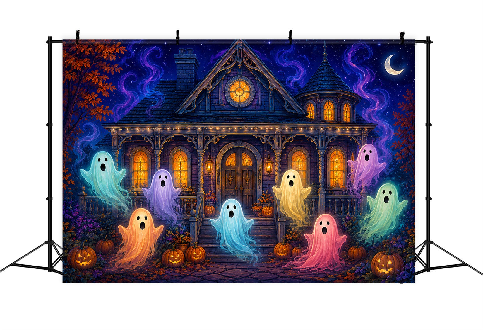 Halloween Scene Backdrop Colorful Ghost Haunted House Backdrop For Halloween LXX67-102
