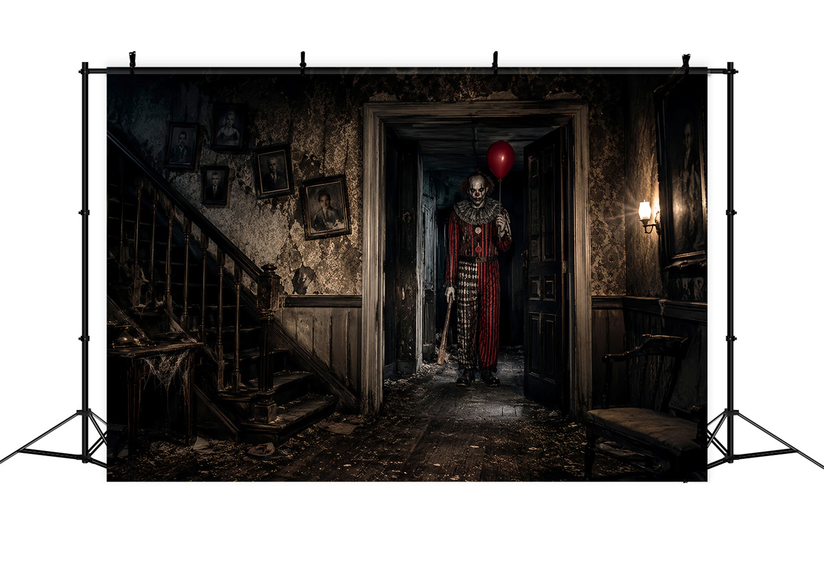 Halloween Clown Backdrop Creepy Ghost Haunted Hallway Halloween Fabric Backdrop LXX67-106