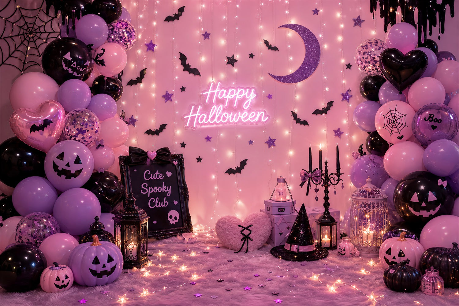 Halloween Backdrop Photos Pink Cute Spooky Club DIY Halloween Photo Backdrop LXX67-107