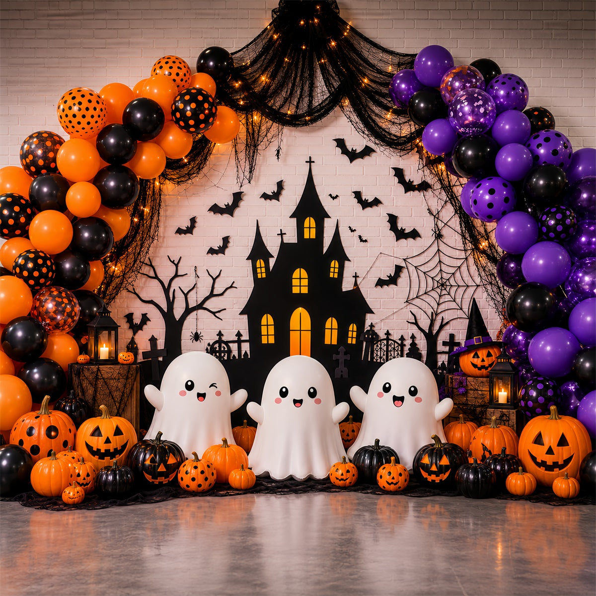Halloween Party Picture Backdrop Ghost Pumpkin Party Wall Halloween Backdrop LXX67-108