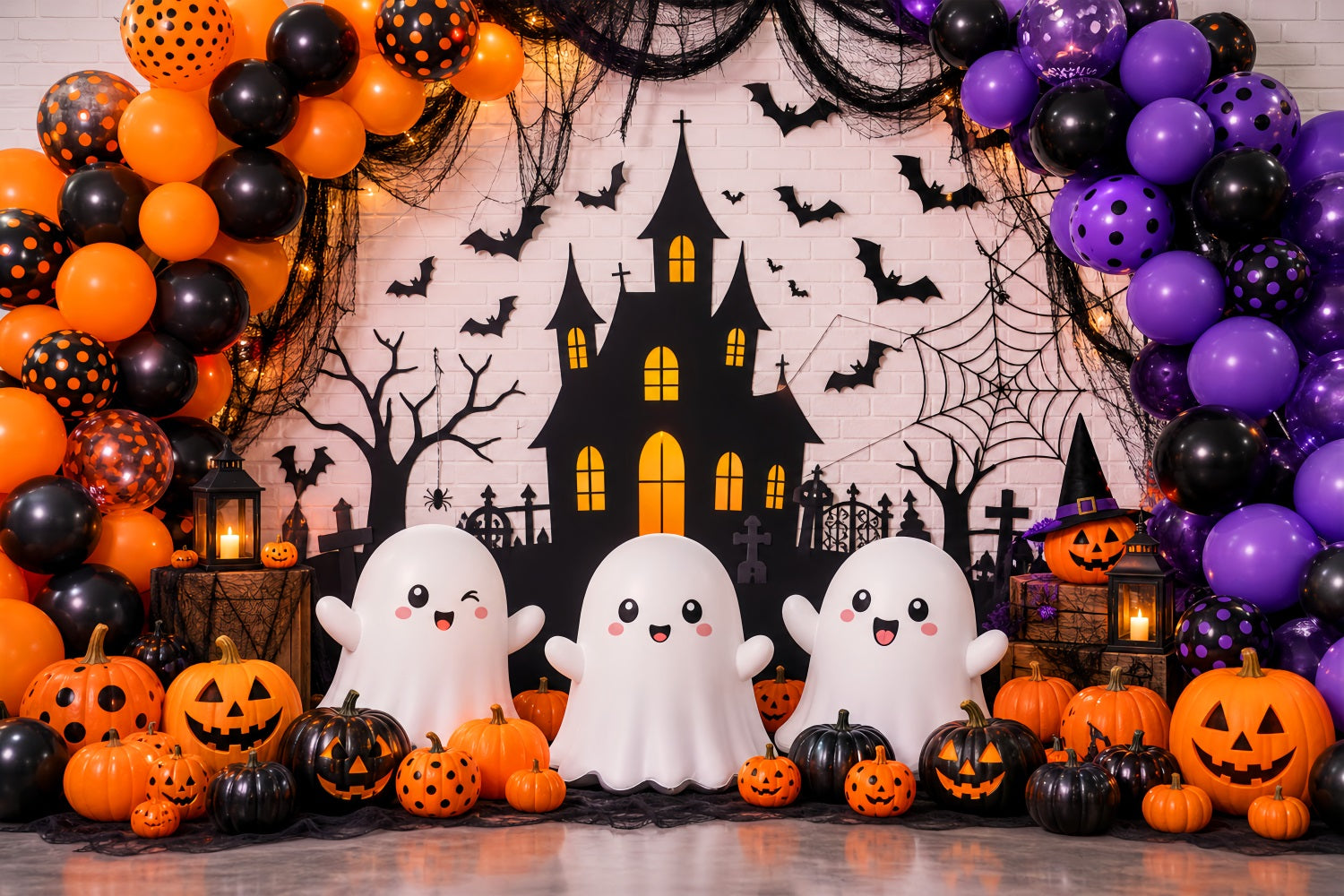 Halloween Party Picture Backdrop Ghost Pumpkin Party Wall Halloween Backdrop LXX67-108