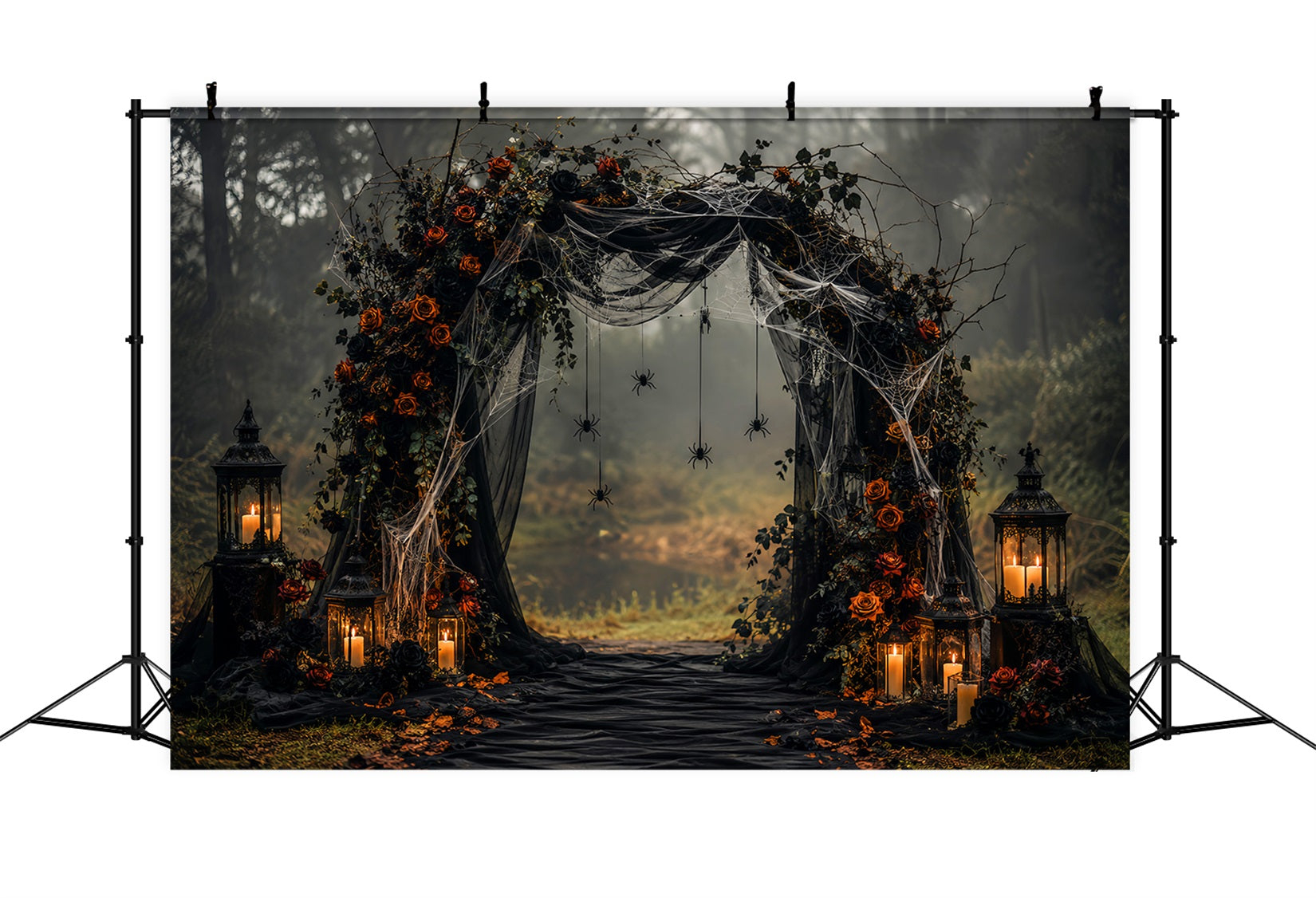 Halloween Wedding Backdrop Gothic Rose Spider Arch Halloween Photo Backdrop LXX67-110