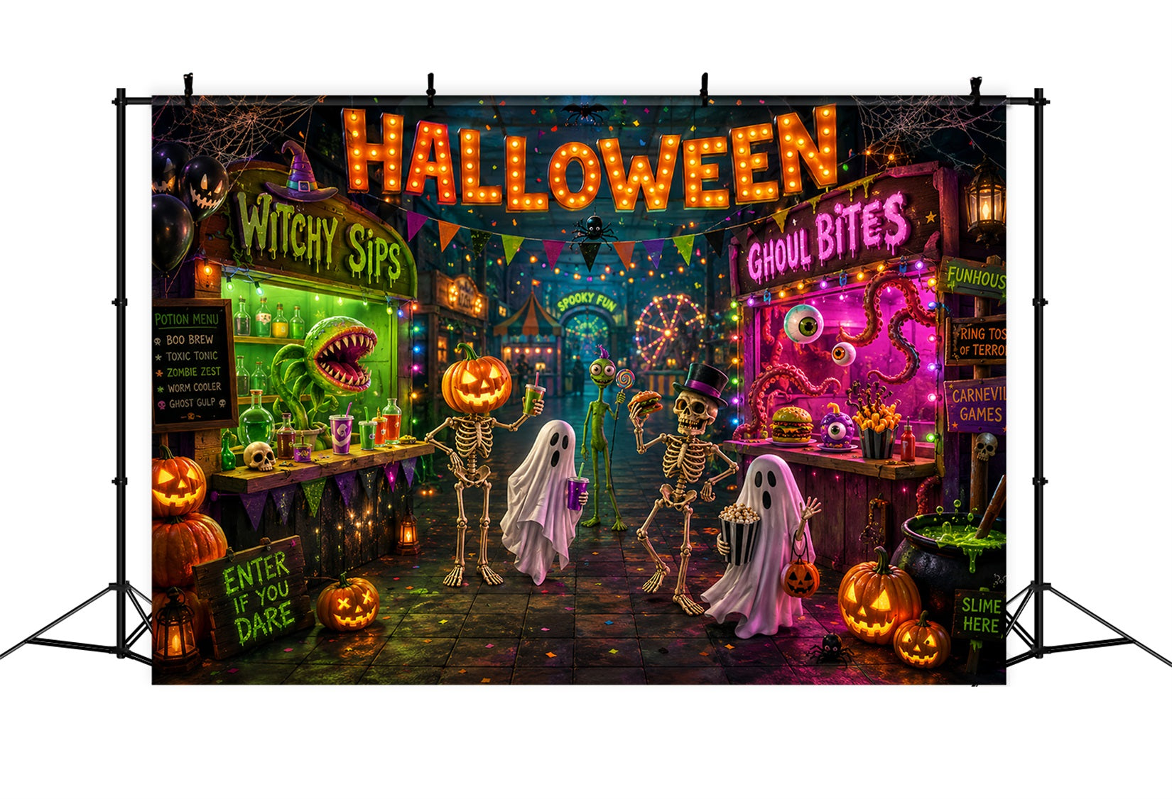 Halloween Party Backdrops Neon Monster Carnival Street Halloween Photo Booth Backdrop LXX67-114