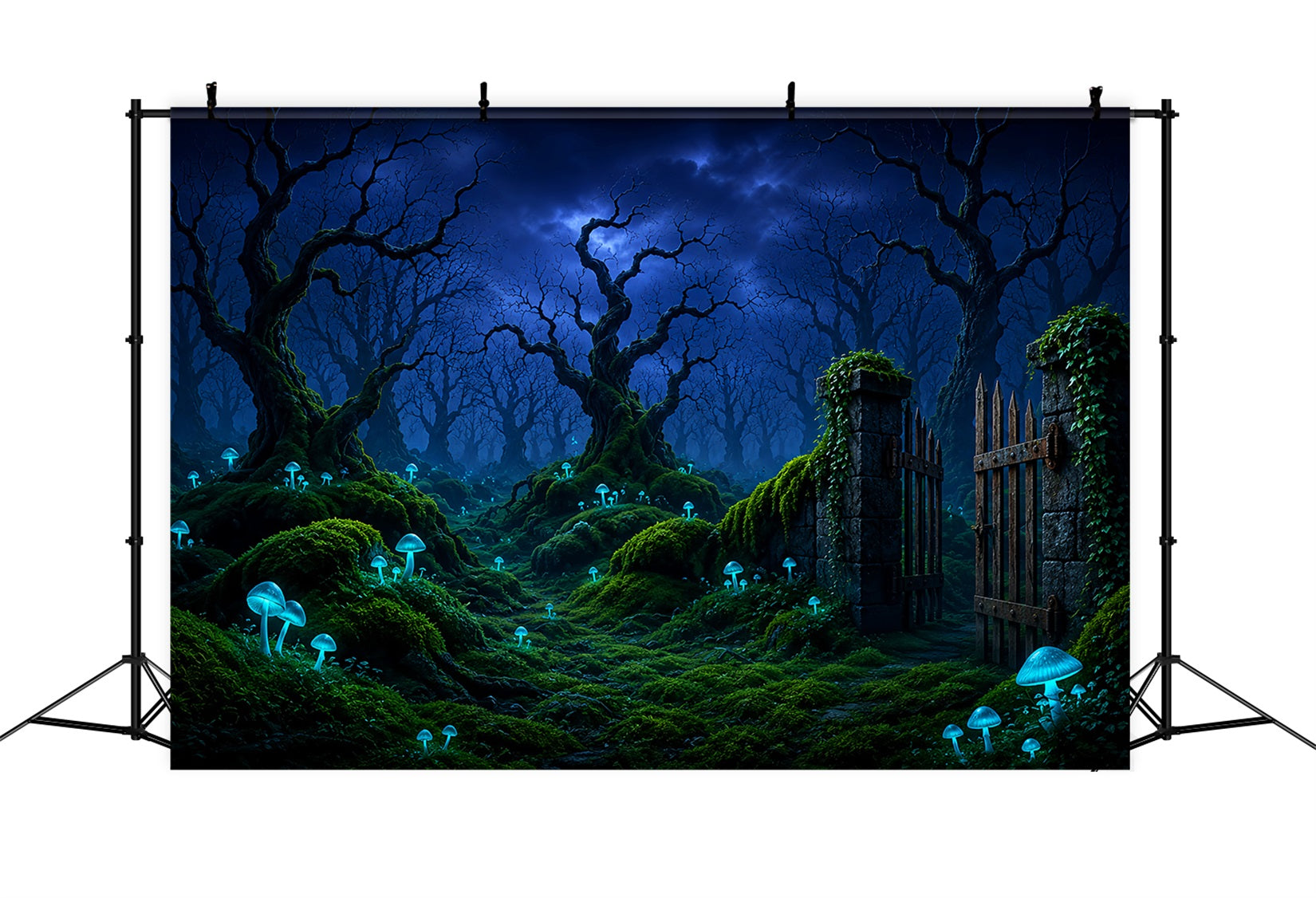 Halloween Moon Backdrop Glowing Mushroom Forest Gate Halloween Photo Backdrops LXX67-115