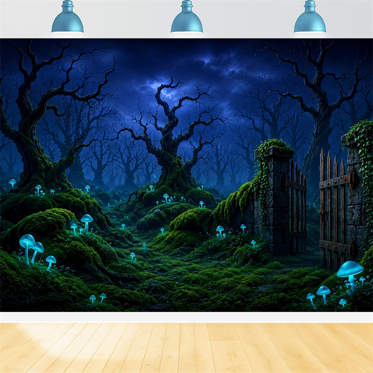 Halloween Moon Backdrop Glowing Mushroom Forest Gate Halloween Photo Backdrops LXX67-115