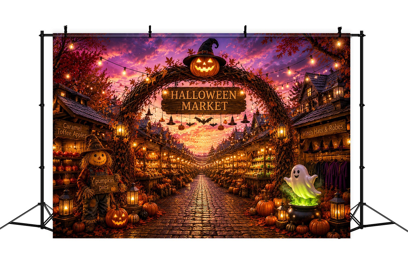 Halloween Pumpkin Backdrop Festive Pumpkin Market Street Halloween Photo Backdrop Ideas LXX67-12