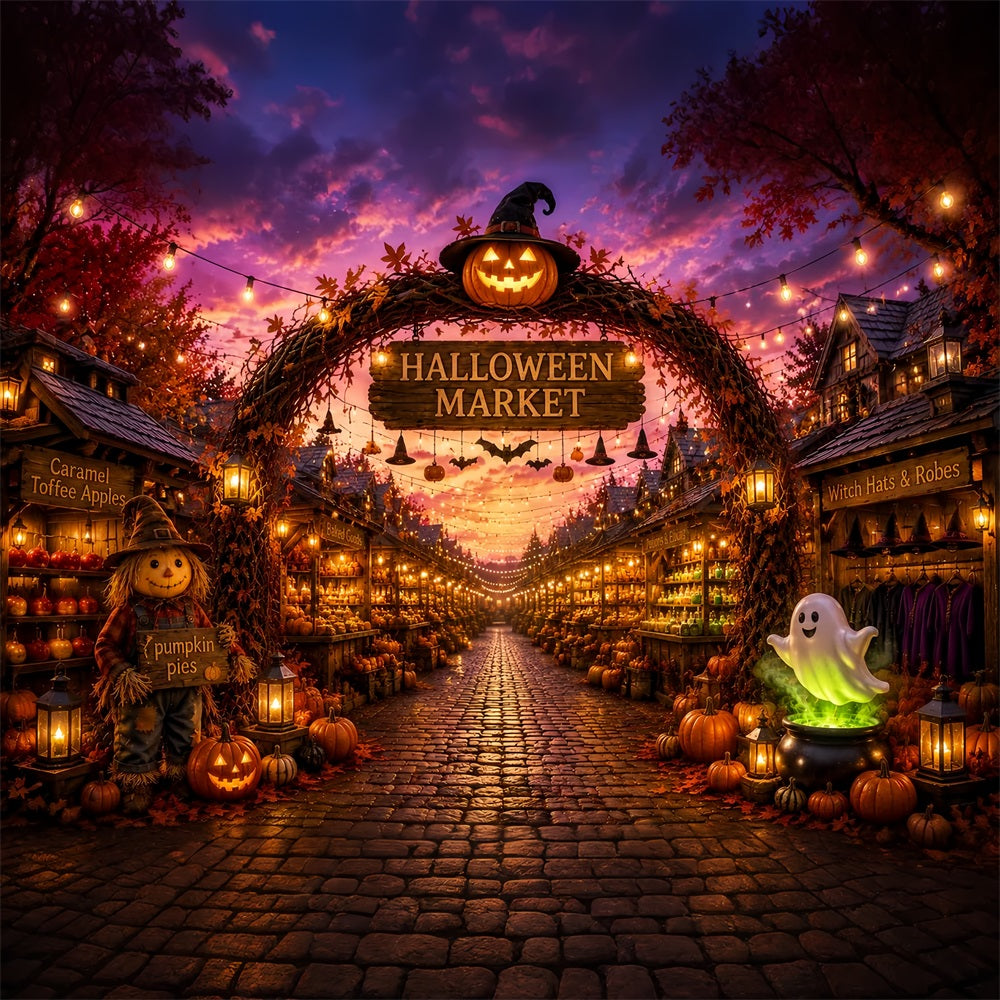 Halloween Pumpkin Backdrop Festive Pumpkin Market Street Halloween Photo Backdrop Ideas LXX67-12