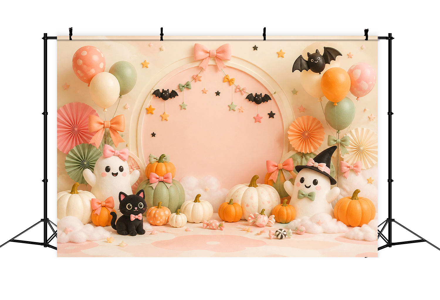 Cute Halloween Photo Backdrop Pastel Ghost Cat Pumpkins Backdrop Halloween LXX67-123