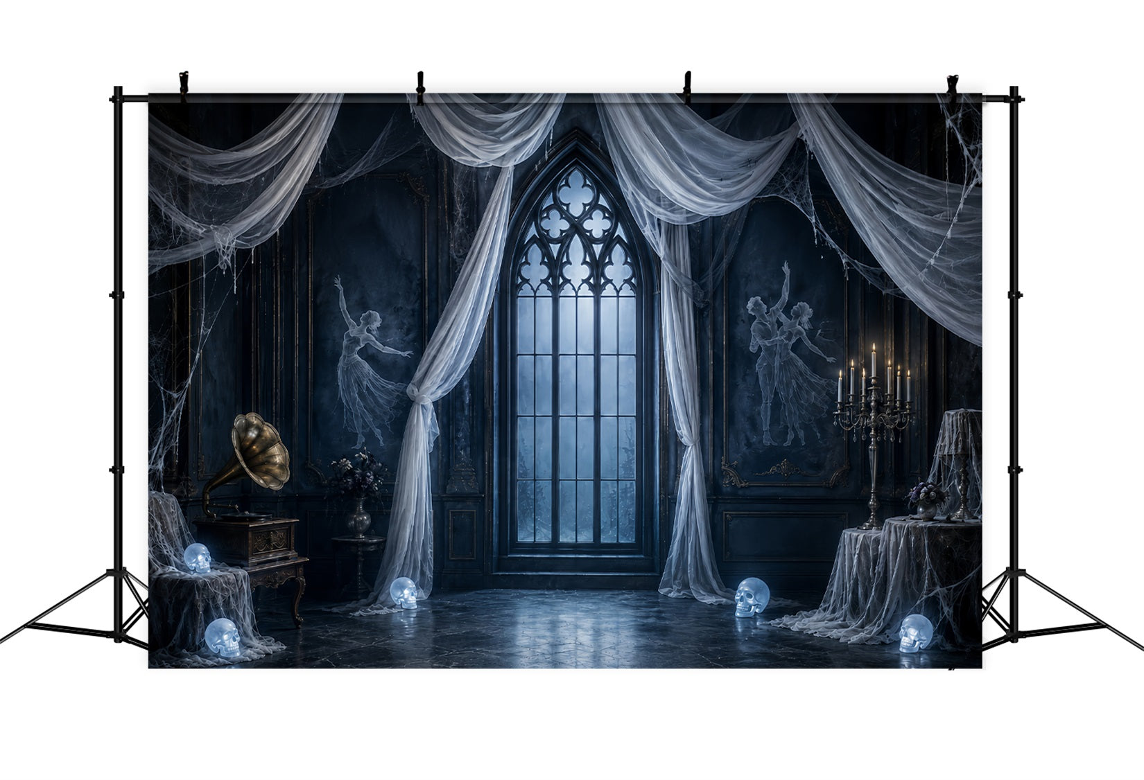 Halloween Ghost Backdrop Ghostly Gothic Window Drapes Scary Halloween Backdrop LXX67-128