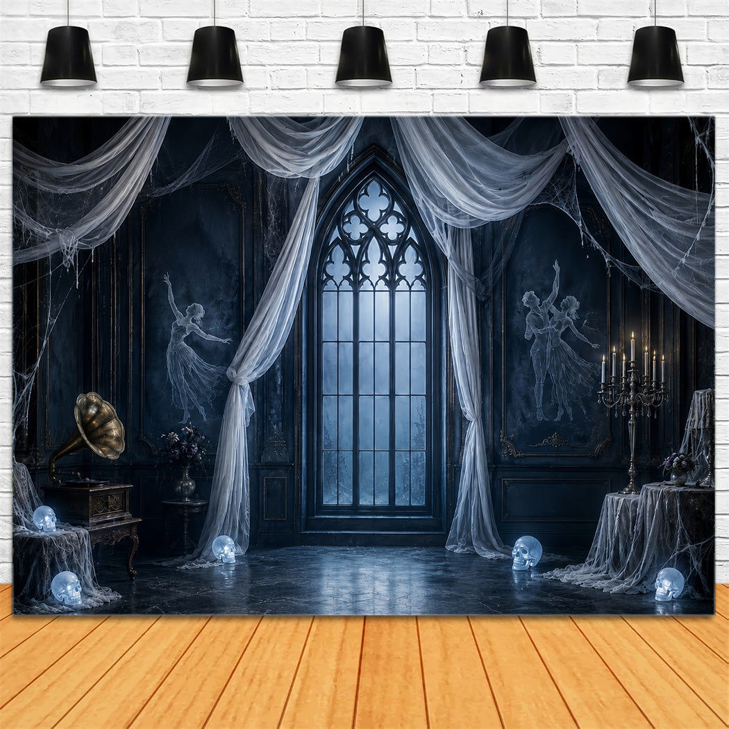 Halloween Ghost Backdrop Ghostly Gothic Window Drapes Scary Halloween Backdrop LXX67-128