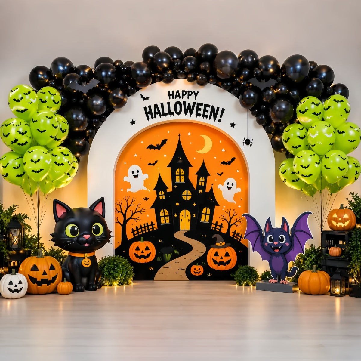 Backdrop Halloween Photo Booth Cute Cat Balloon Party Halloween Party Photo Backdrop LXX67-130