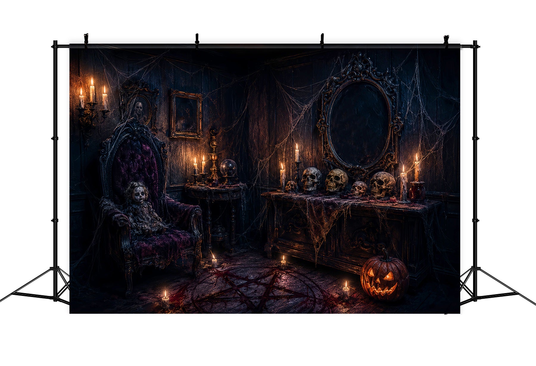 Halloween Spooky Backdrop Gothic Doll Skull Chamber Spooky Halloween Backdrops LXX67-133