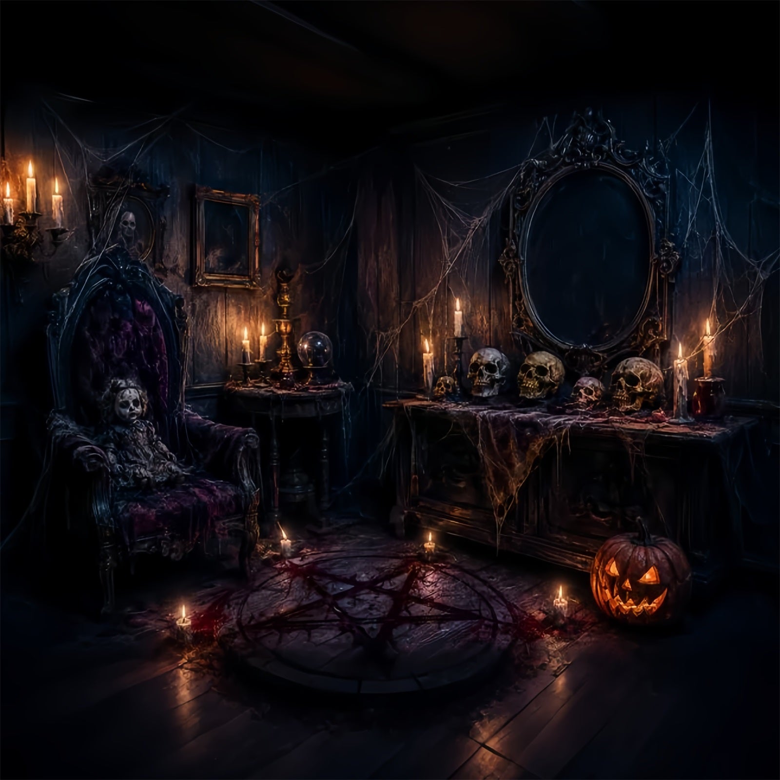 Halloween Spooky Backdrop Gothic Doll Skull Chamber Spooky Halloween Backdrops LXX67-133