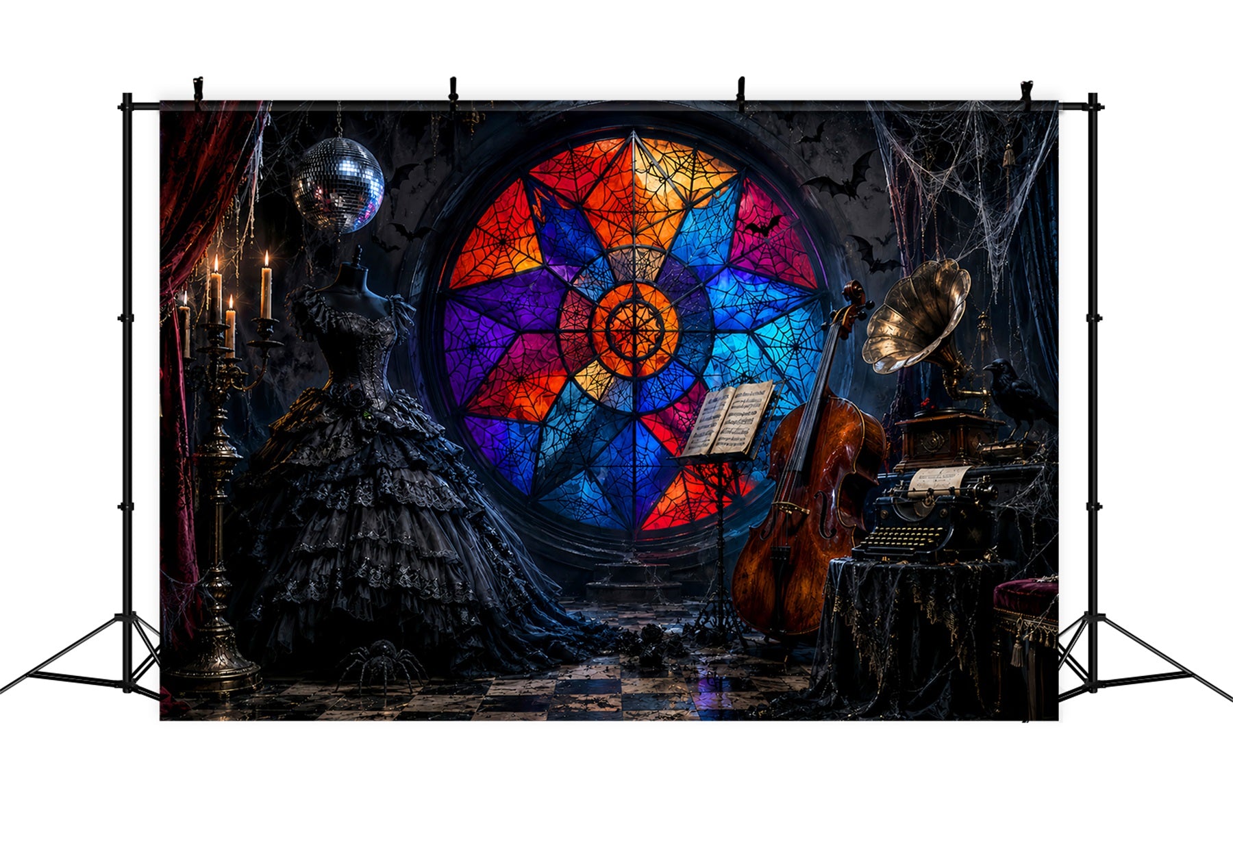 Scary Halloween Backdrop Ideas Gothic Stained Glass Music Halloween Photoshoot Backdrop LXX67-137