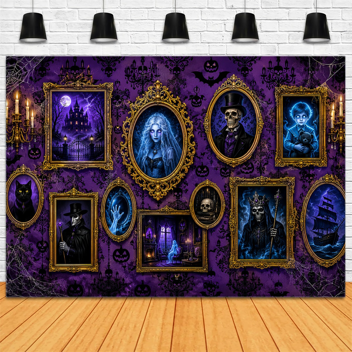 Fabric Halloween Backdrop Purple Haunted Portrait Gallery Halloween Backdrop For Pictures LXX67-138