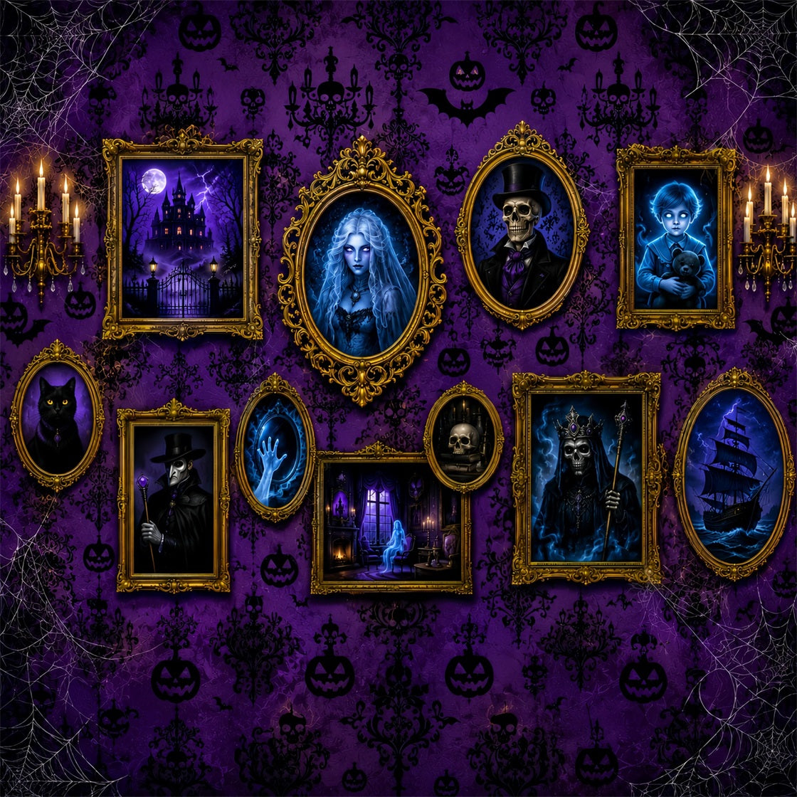 Fabric Halloween Backdrop Purple Haunted Portrait Gallery Halloween Backdrop For Pictures LXX67-138