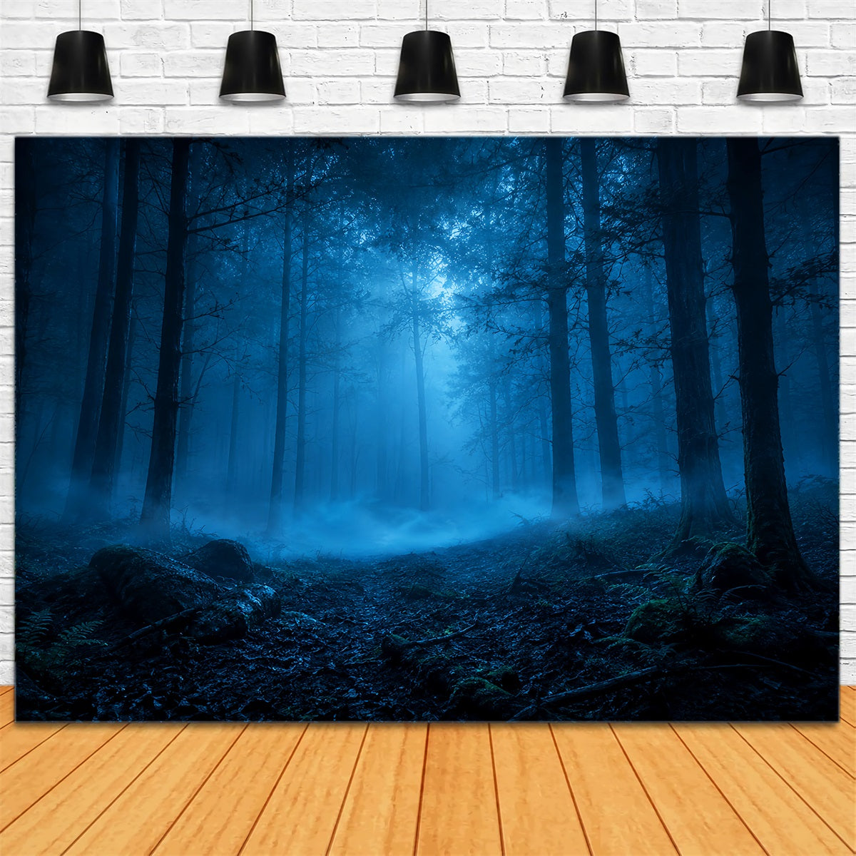 Halloween Forest Backdrop Moonlit Blue Mist Forest Vintage Halloween Backdrop LXX67-141