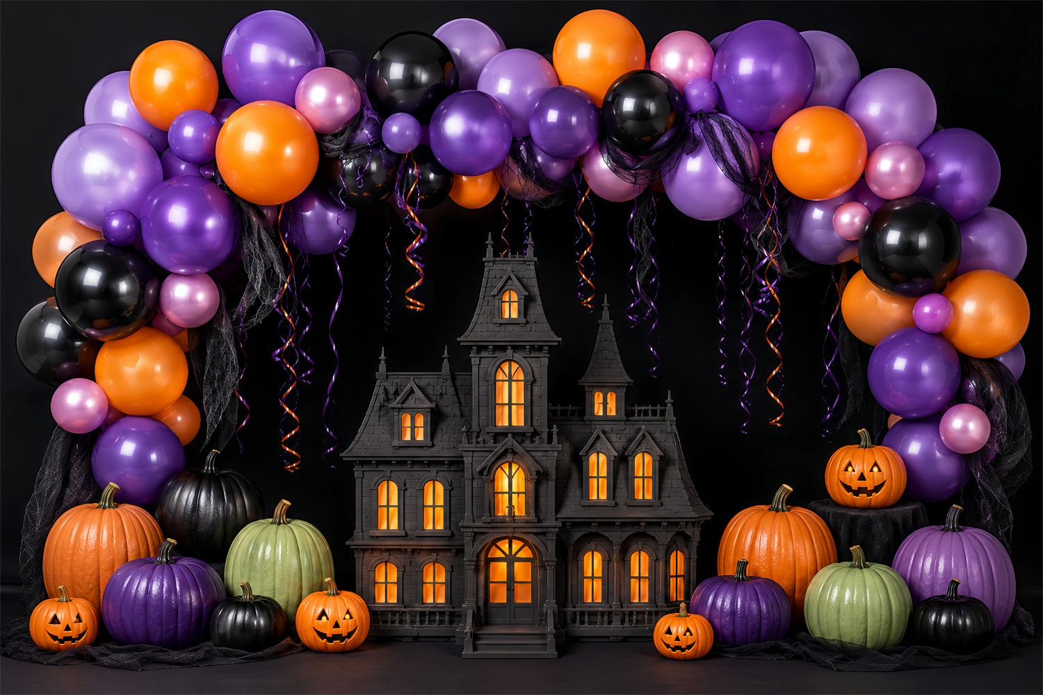 Halloween Baby Shower Backdrop Balloon Arch Haunted Mansion Photography Halloween Backdrop LXX67-145