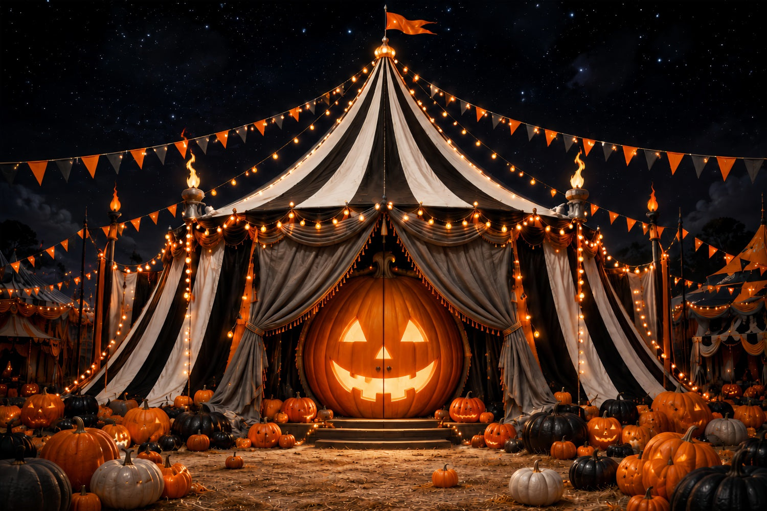 Halloween Carnival Backdrop Pumpkin Carnival Circus Tent DIY Halloween Backdrop LXX67-149