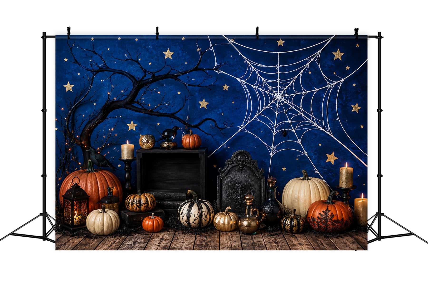 DIY Halloween Photo Booth Backdrop Spiderweb Pumpkin Candle Display 10x10 Halloween Backdrop LXX67-150