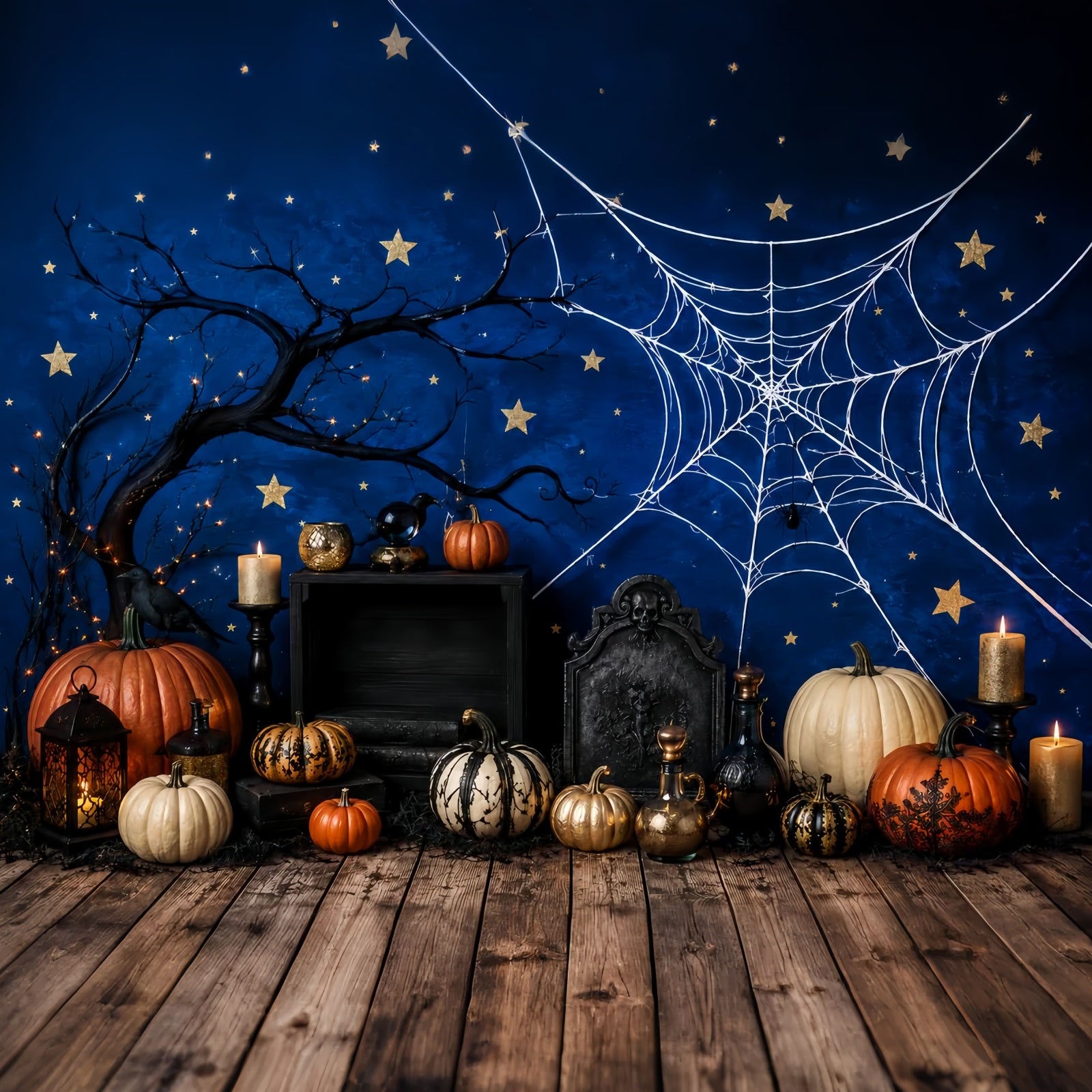 DIY Halloween Photo Booth Backdrop Spiderweb Pumpkin Candle Display 10x10 Halloween Backdrop LXX67-150