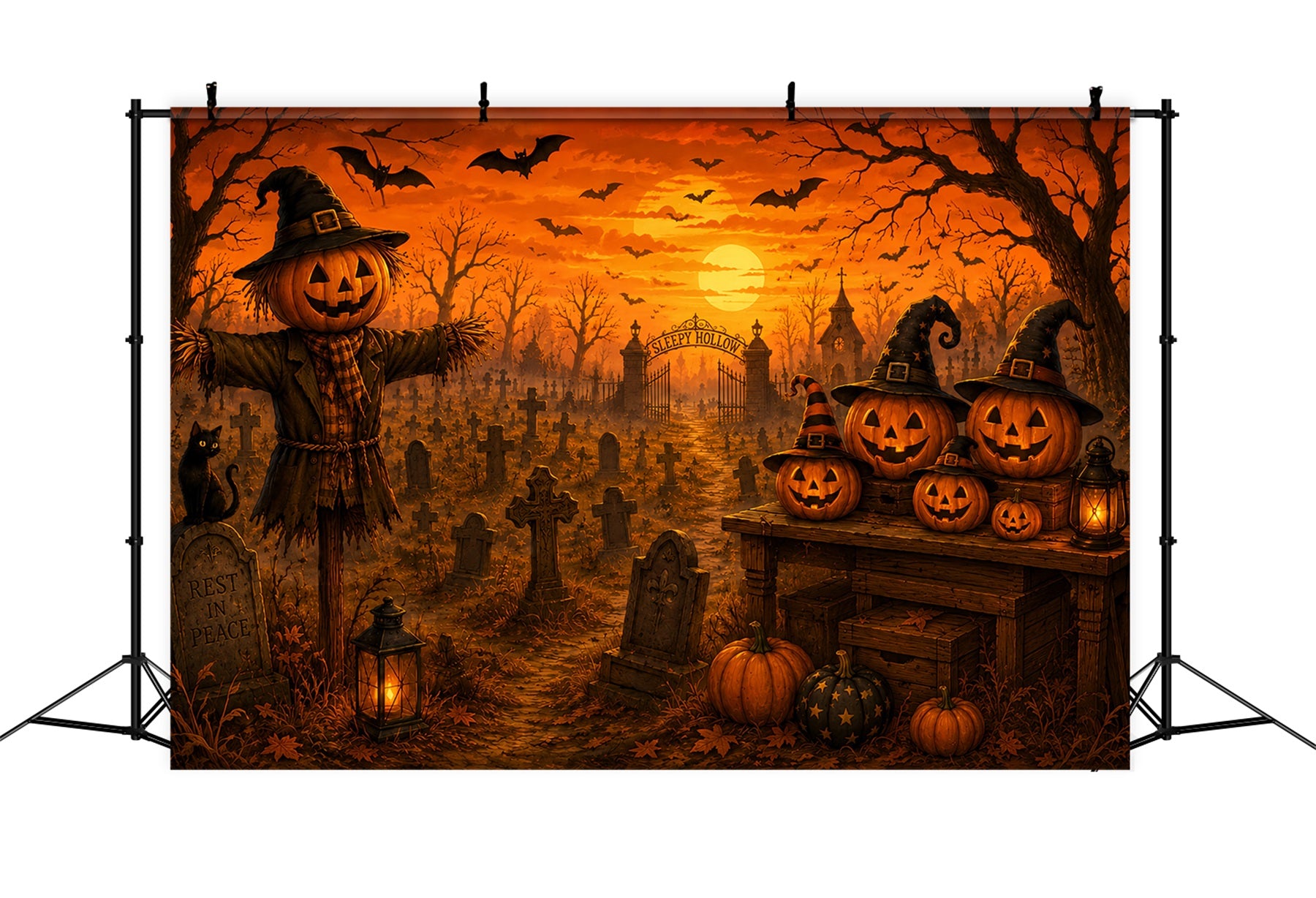 Halloween Cloth Backdrop Scarecrow Pumpkin Cemetery Sunset Graveyard Halloween Backdrops LXX67-152