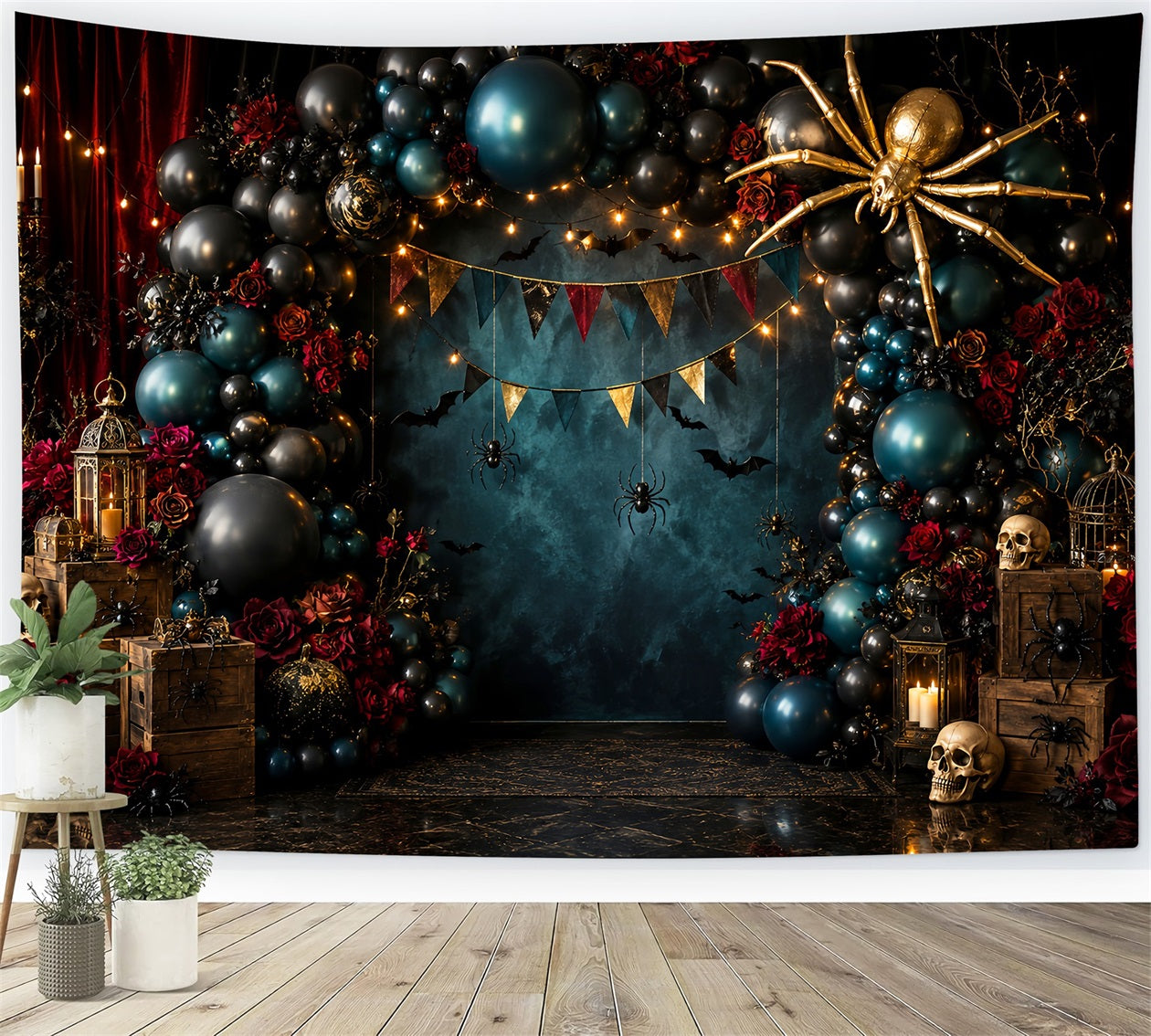 Scary Halloween Photo Backdrops Skull Spider Balloon Arch Happy Halloween Backdrop LXX67-156