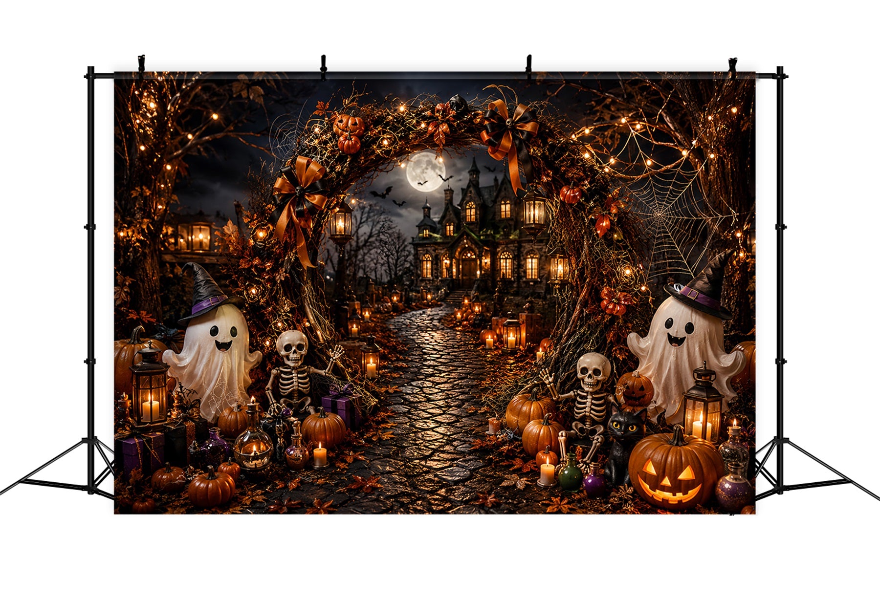 Simple Halloween Backdrop Ghost Skeleton Haunted Arch Extra Large Halloween Backdrop LXX67-157