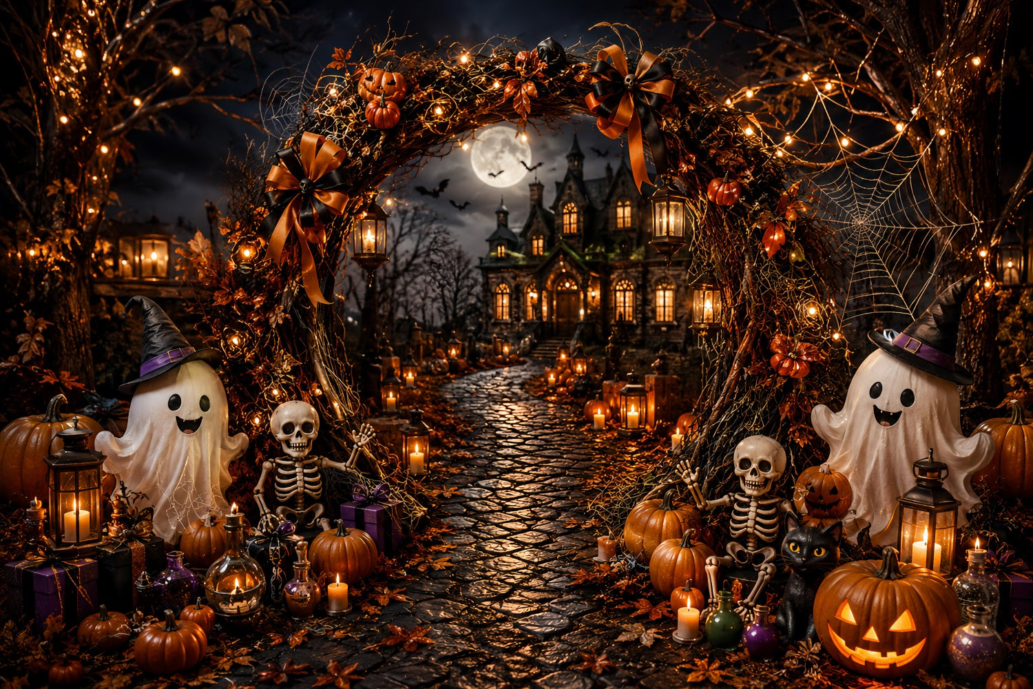 Simple Halloween Backdrop Ghost Skeleton Haunted Arch Extra Large Halloween Backdrop LXX67-157
