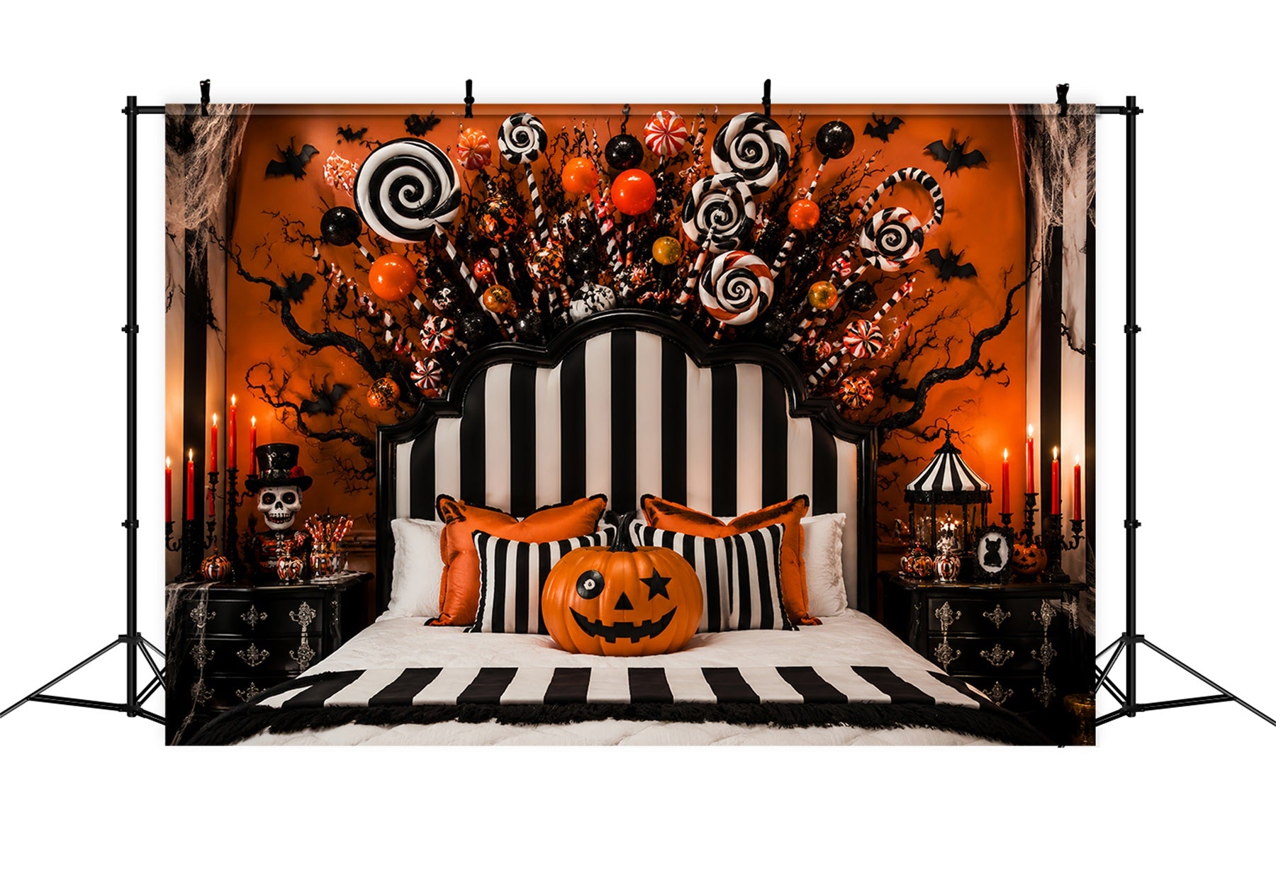 Halloween Party Picture Backdrop Striped Candy Pumpkin Bedroom Halloween Backdrop LXX67-160