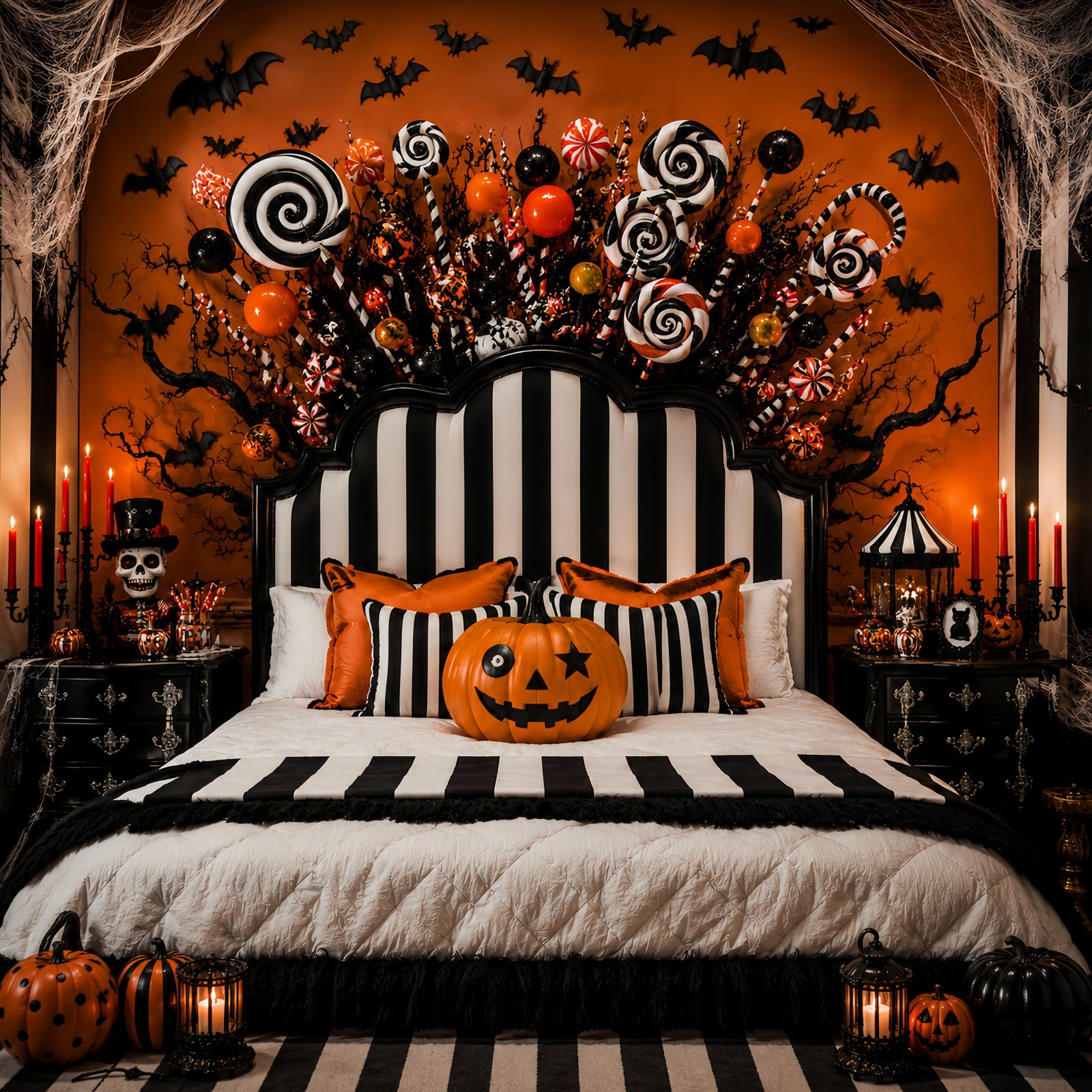 Halloween Party Picture Backdrop Striped Candy Pumpkin Bedroom Halloween Backdrop LXX67-160