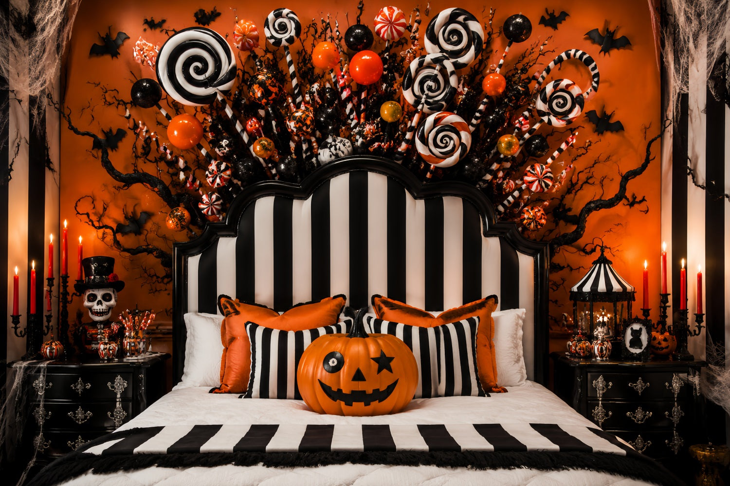 Halloween Party Picture Backdrop Striped Candy Pumpkin Bedroom Halloween Backdrop LXX67-160