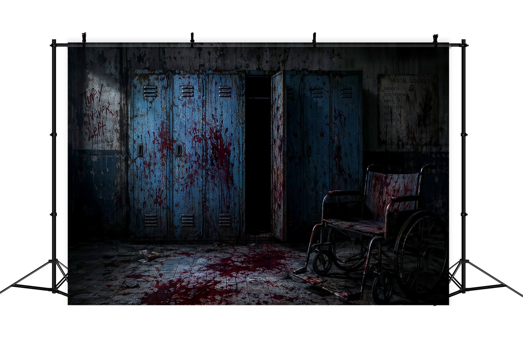 Halloween Bloody Backdrop Scary Asylum Locker Wheelchair Halloween Backdrops LXX67-161