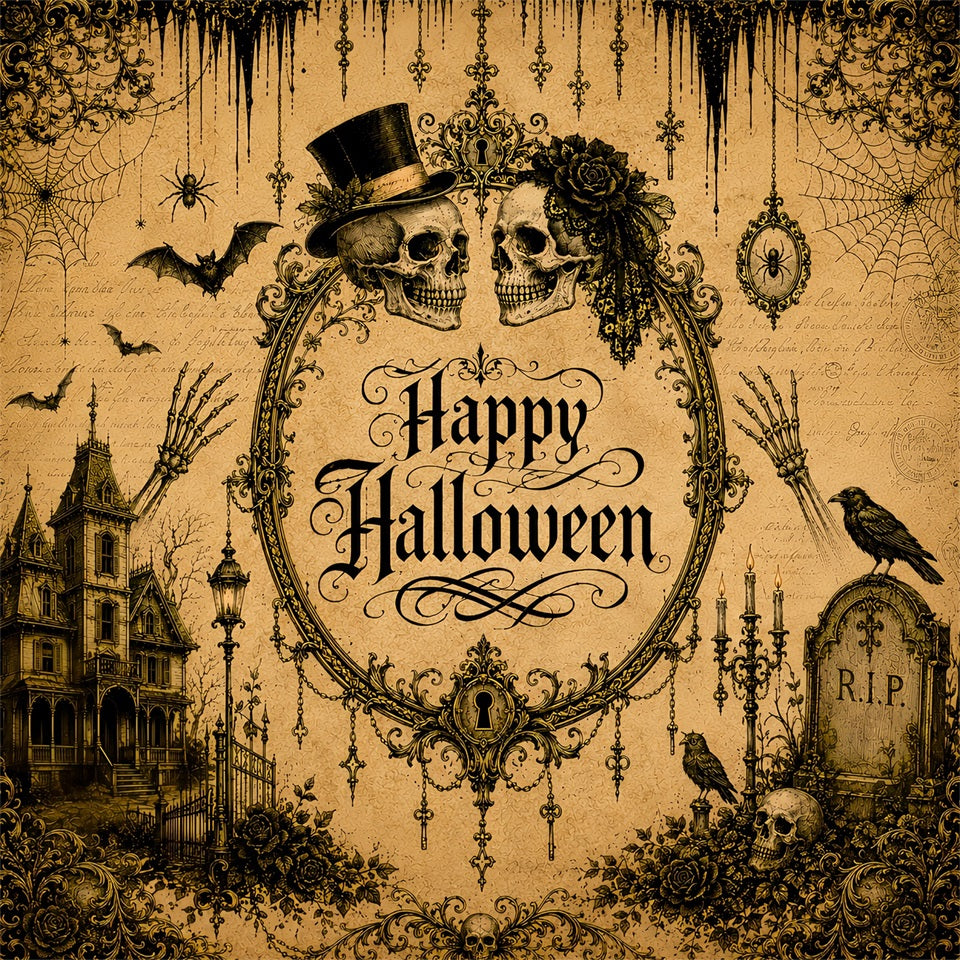 Halloween Wedding Backdrop Vintage Skull Gothic Couples Halloween Photo Backdrop LXX67-162