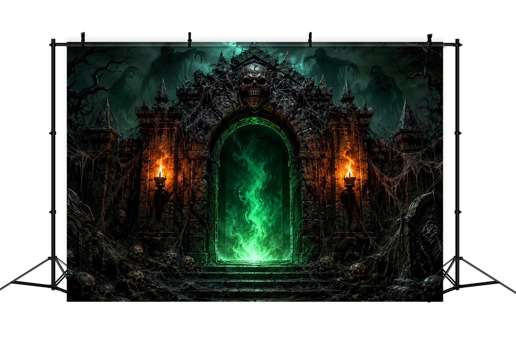 Halloween Party Backdrops Green Skull Portal Fortress Halloween Photo Booth Backdrop LXX67-166