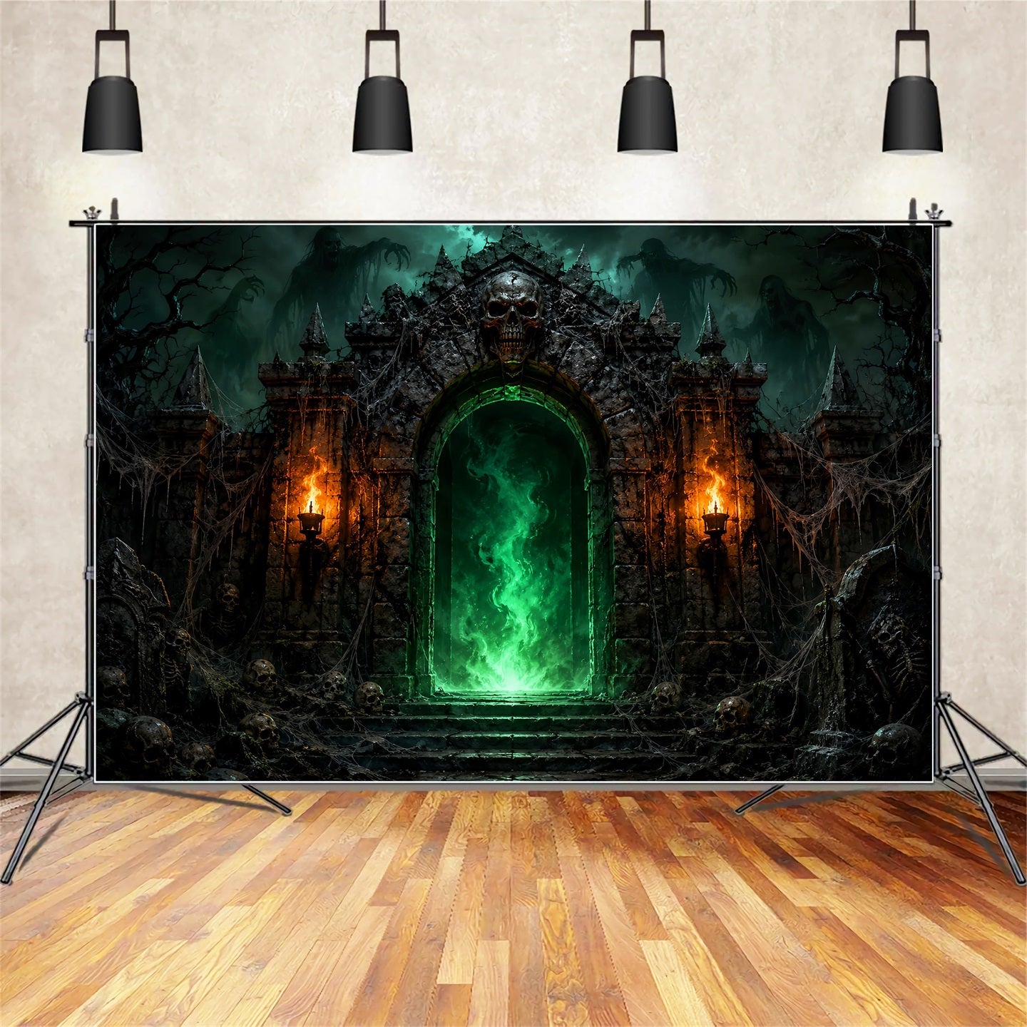 Halloween Party Backdrops Green Skull Portal Fortress Halloween Photo Booth Backdrop LXX67-166
